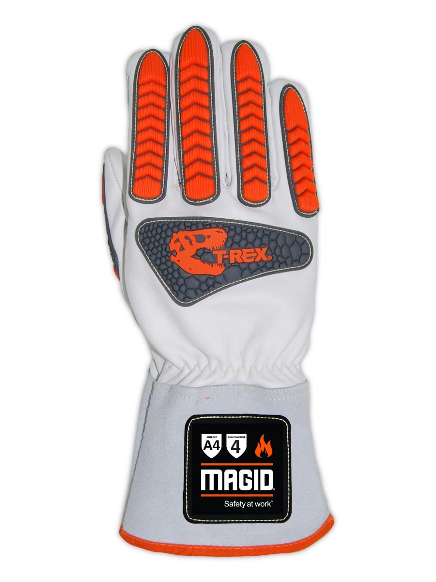 T-REX TRX848M Inferno Series Heat Resistant Welding Gloves - 12 Pairs Full Leather Work Gloves, Size 8/M (Red & Gray) - Ideal for Metalworking, Forging & High-Temperature Industrial Applications