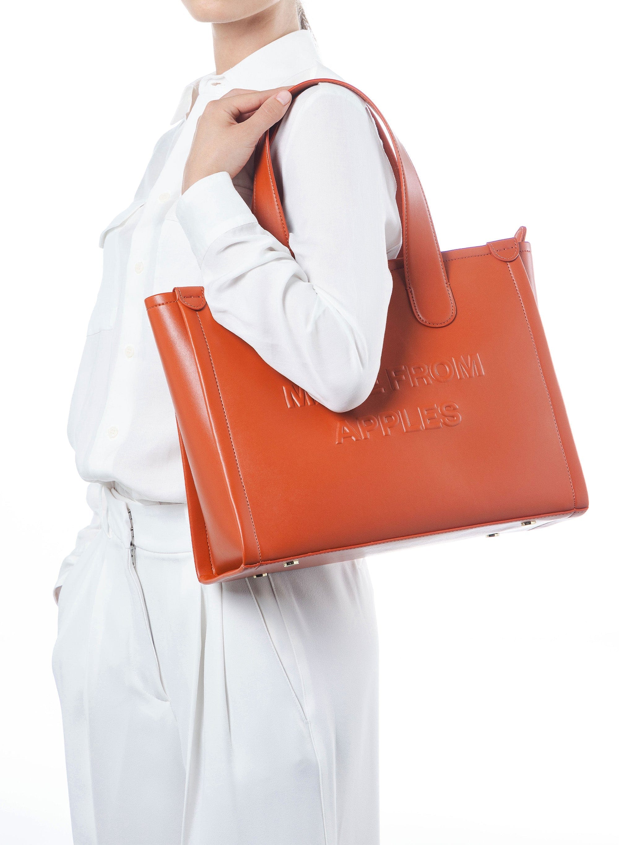 Alma L Apple Leather Vegan Tote Bag for Women | Eco-Friendly Terracotta Handbag | Perfect for Work, Travel & Everyday Use