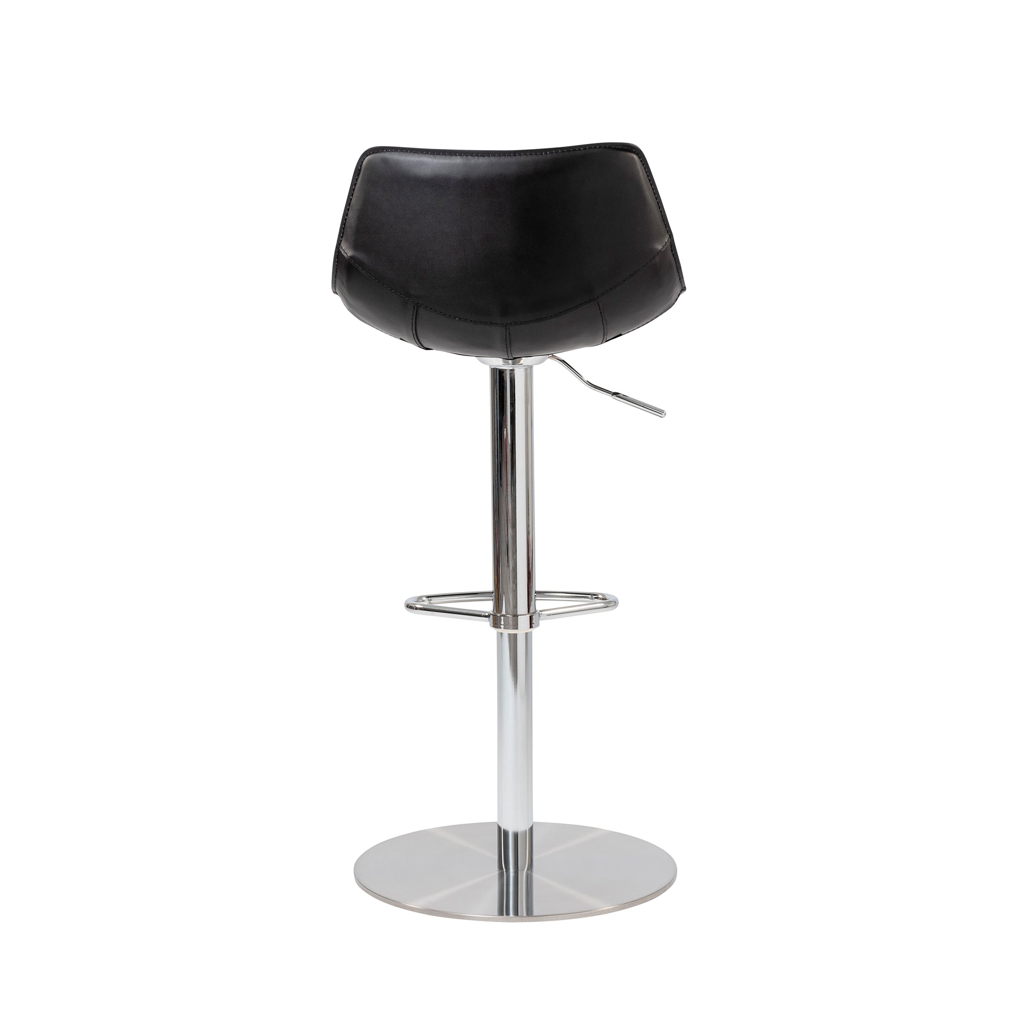 Rudy Adjustable Swivel Bar Stool - Black Leather Seat with Brushed Stainless Steel Base - Perfect for Kitchen Islands, Home Bars & Counter Height Dining