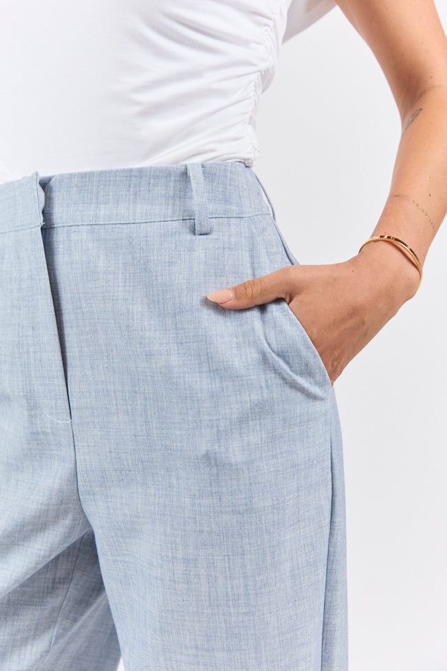 Effortless Style Chambray Woven Trousers for Women - Comfortable Casual Pants for Work, Travel & Everyday Wear