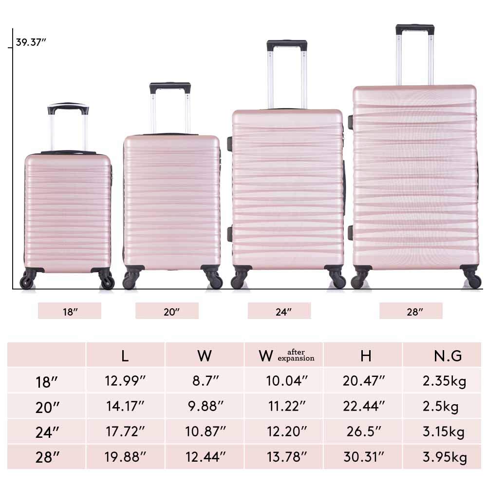 Apelila 4-Piece Expandable Hardshell ABS Luggage Set with TSA Lock & Spinner Wheels - Rose Gold Travel Suitcases for Family Vacations, Business Trips & International Travel (4PCs)