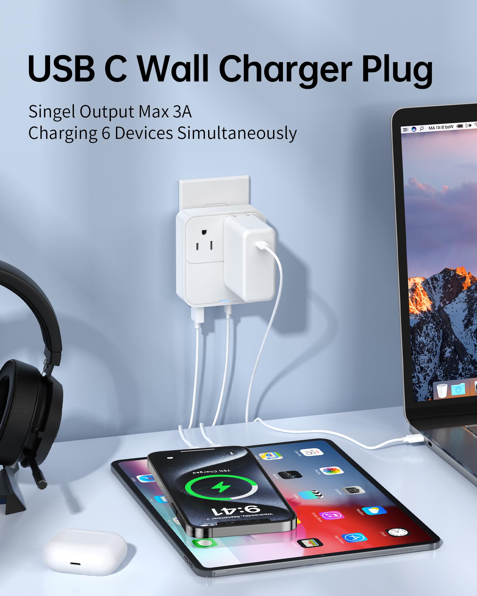VPSUN 20W USB C Fast Charger Block with 2 Outlet Ports - Dual USB Wall Charger Plug for iPhone 15/14/13, Samsung Galaxy, iPad - Compact Power Adapter for Home, Travel, Office & School Use