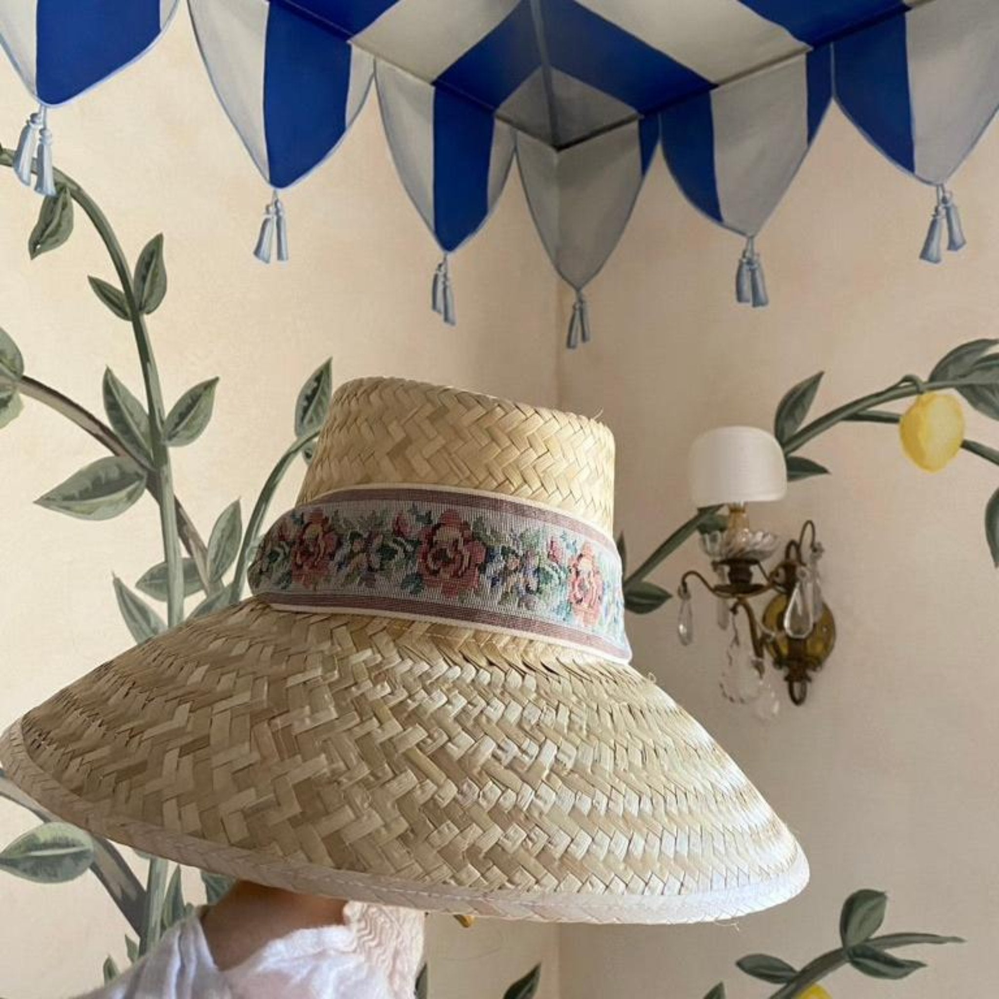 Amaryllis Sun Hat for Women - White Wide Brim Straw Hat with Short Grosgrain Ribbon - Perfect for Beach, Garden & Summer Outdoor Activities