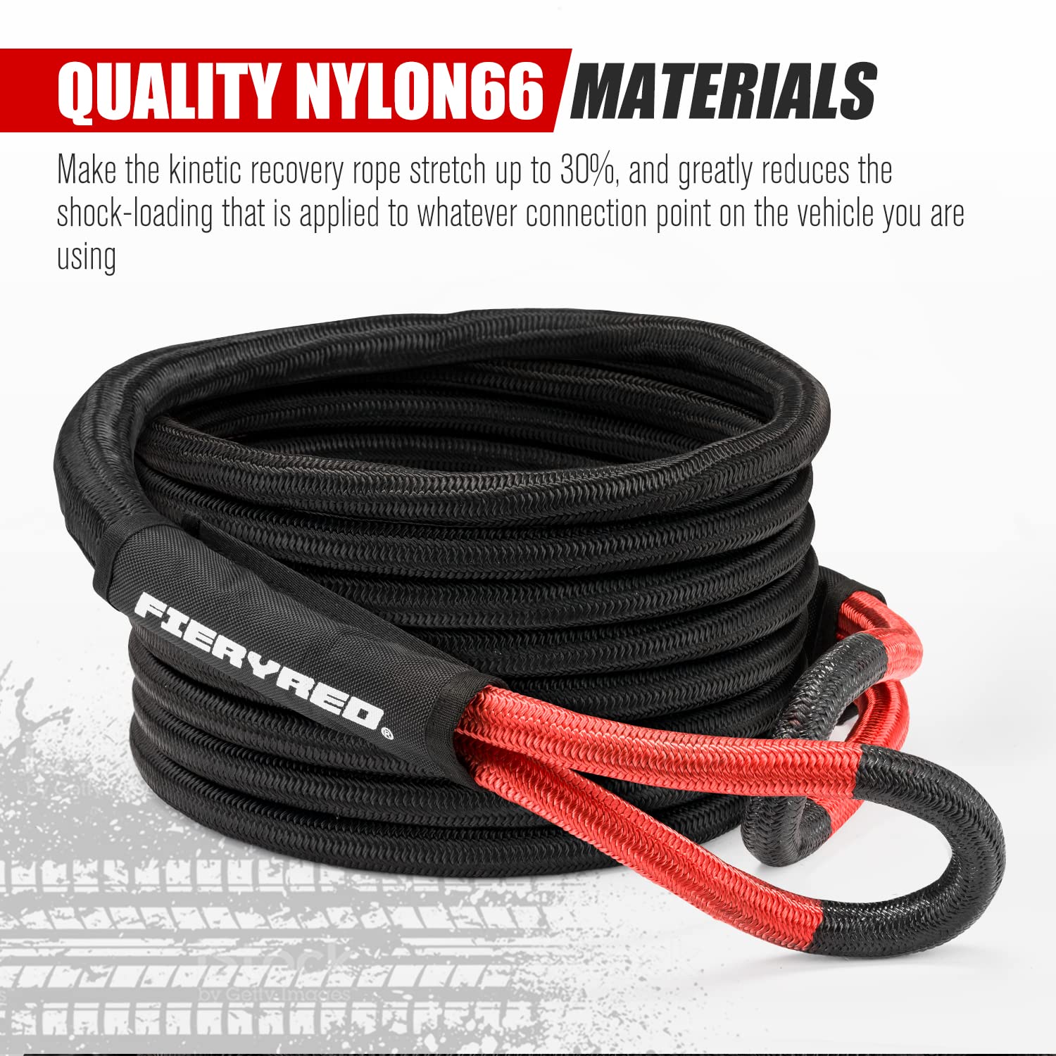 FieryRed 30FT 7/8 Inch Kinetic Energy Recovery Rope - Heavy Duty Snatch Strap with Reinforced Loops & Protective Sleeve for Off-Road Recovery | Ideal for 4x4, ATV, UTV, Pickup Trucks & Emergency Towing | Includes Durable Tote Bag for Storage & Transport