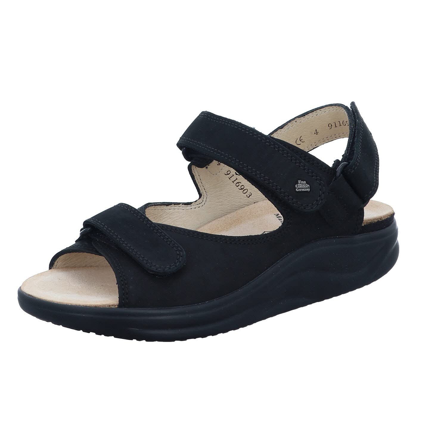 Finn Comfort Corinth Sandals for Women - Black Buggy Leather - UK Size 3 (Medium Width) - Comfortable Walking Sandals for Travel & Everyday Wear
