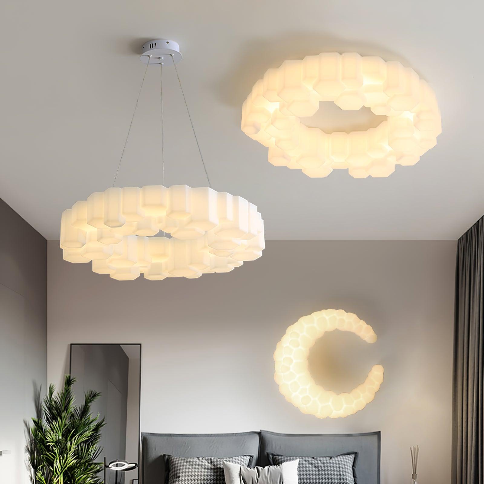 Modern Honeycomb Chandelier - 6-Light Geometric Ceiling Fixture with Gold Finish for Dining Room, Bedroom & Living Room Lighting | Energy Efficient LED Compatible