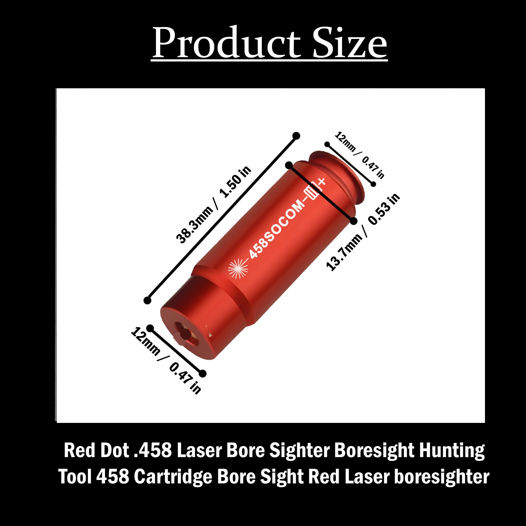 GOTICAL Red Dot .458 Laser Bore Sighter - Precision Hunting Tool for .458 Cartridge with Red Laser Boresighter | Perfect for Rifle Sight Alignment, Hunting, and Shooting Range Practice