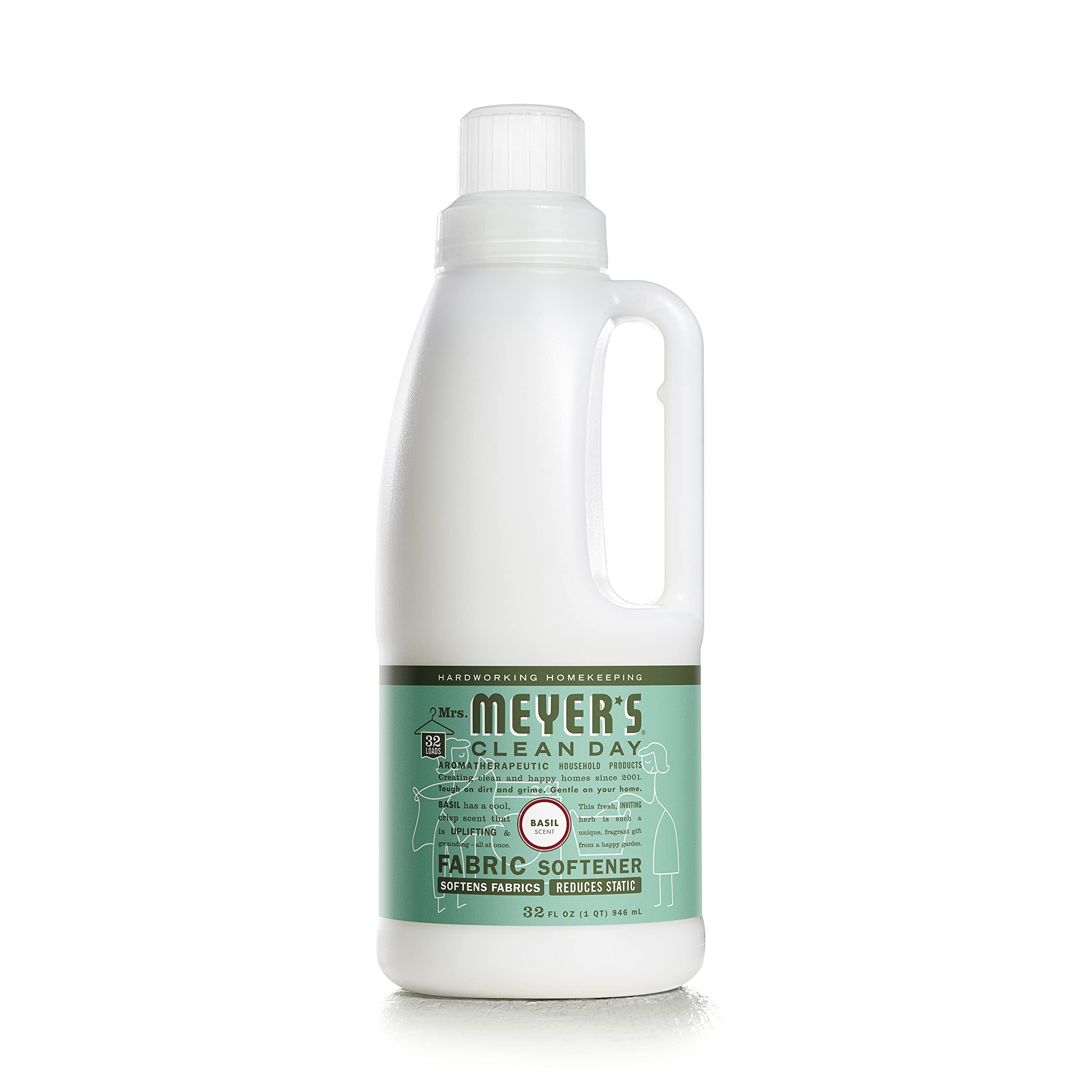Mrs. Meyer's Clean Day Liquid Fabric Softener - Basil Scent, 32 oz (32 Loads) | Essential Oil Infused, Paraben-Free | Softens Clothes & Reduces Static - Perfect for Laundry, Bedding & Baby Clothes