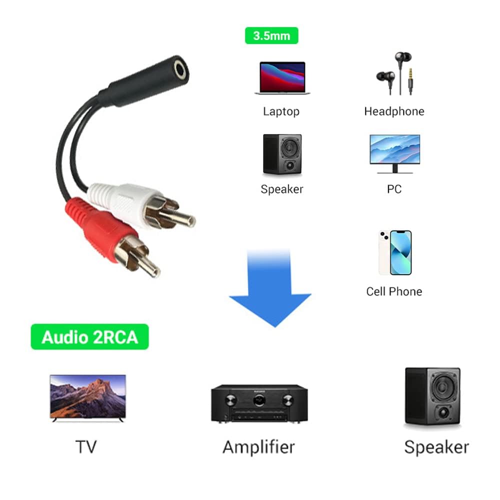 C&E 6 Inch 3.5mm Female to 2 RCA Male Stereo Audio Y Cable - Nickel Plated Adapter for TV, Smartphone, MP3, Tablet, Speaker & Home Theater - Perfect for Home Audio Setup & Multimedia Connections