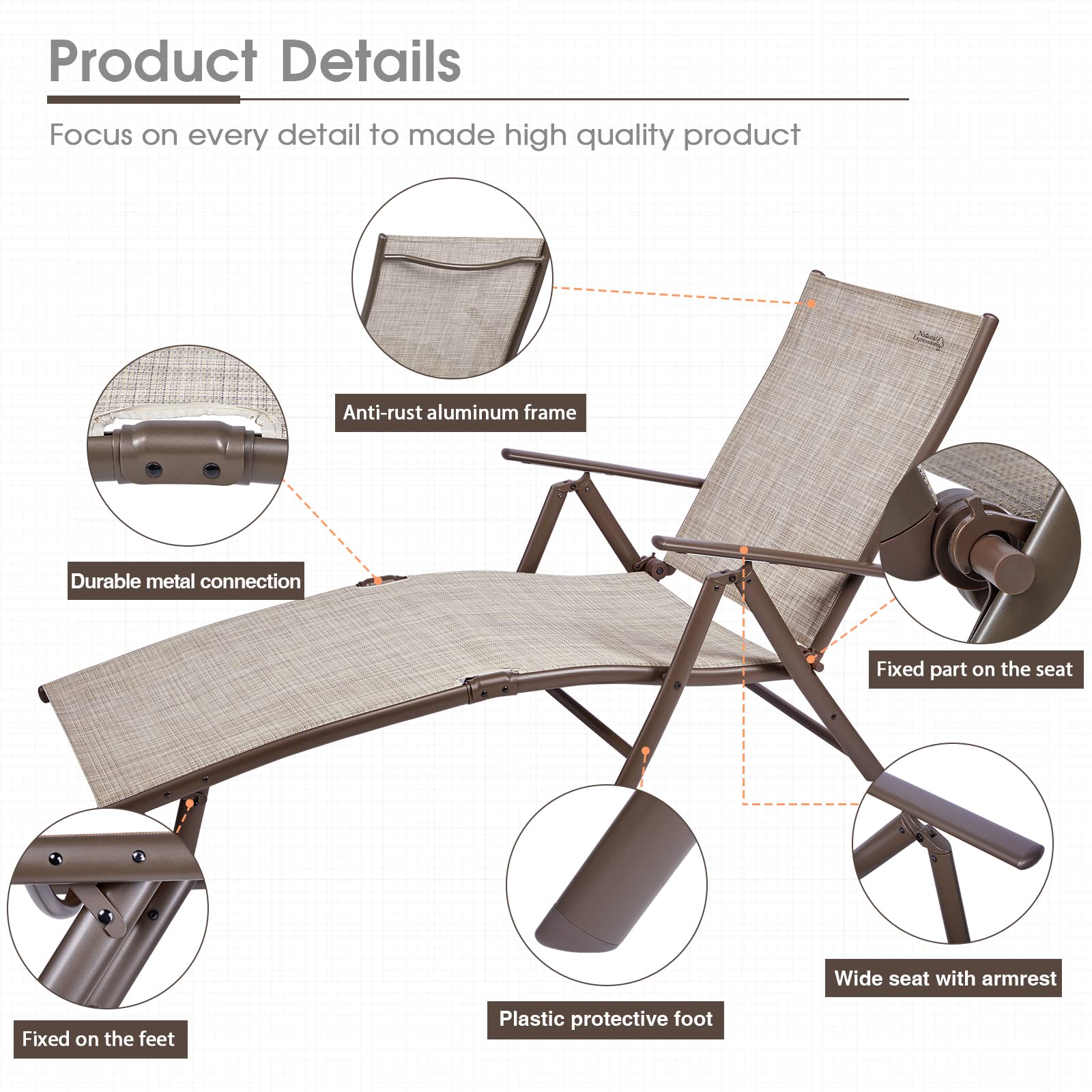 Premium Aluminum Adjustable Folding Recliner Chair - Outdoor Chaise Lounge for Poolside, Beach, Backyard & Lawn - Heavy Duty 300 lbs Capacity - Perfect for Sunbathing, Relaxing & Outdoor Lounging