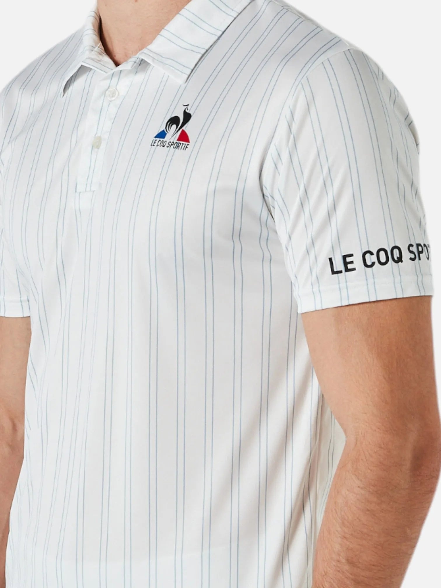 Le Coq Sportif Men's Classic Tennis Polo Shirt - White with Stripes - Breathable Cotton for Casual & Sports Wear
