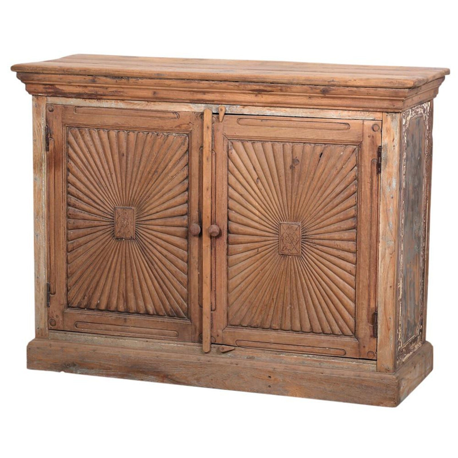 French Colonial Solid Wood Sideboard Buffet Hutch - Hand Carved 1.1M - Elegant Dining Room Storage for Formal Entertaining & Home Decor
