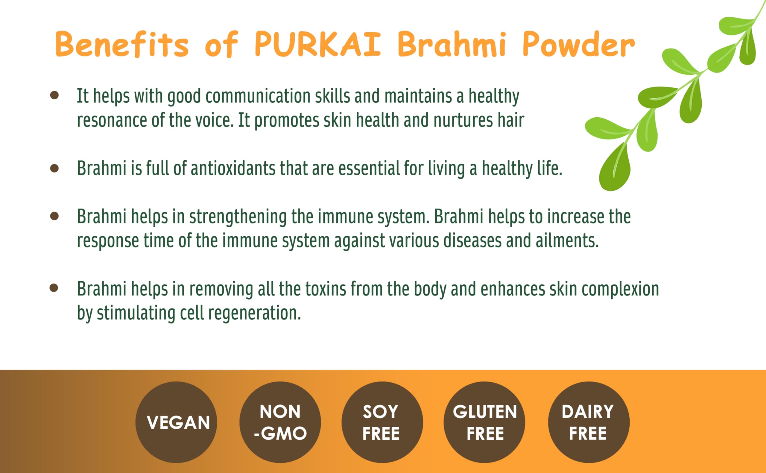 PURKAI - 100% Organic Brahmi Powder (Bacopa Monnieri) | Natural Stress Relief & Anxiety Support | Hair Growth & Scalp Care Supplement | Perfect for Meditation, Study Focus & Ayurvedic Wellness Routines