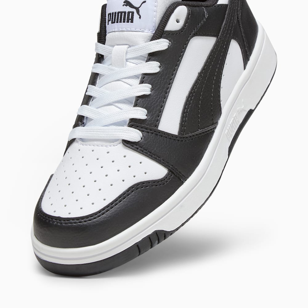 PUMA Kids' Rebound V6 Basketball Shoes - White/Black | High-Performance Sneakers for Boys & Girls | Perfect for Court Play, Training & Casual Wear