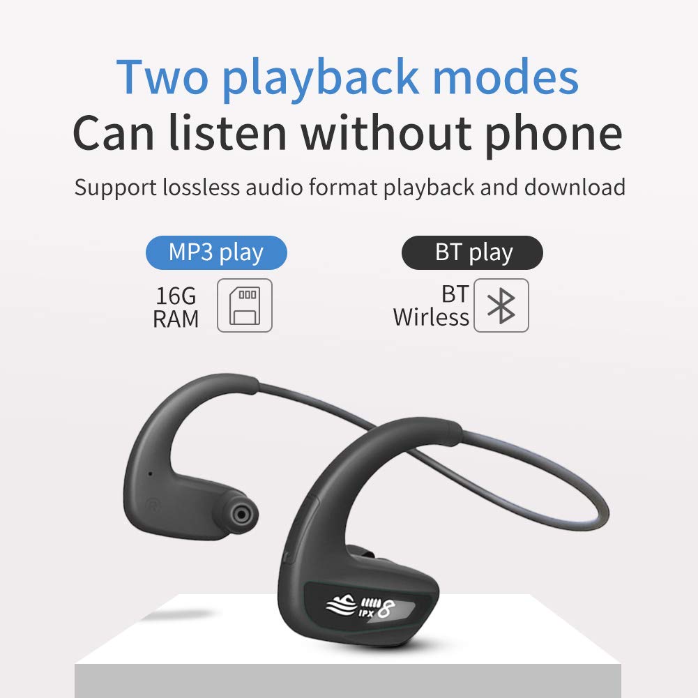 CYBORIS Wireless Bluetooth 5.0 Swimming Headphones - IPX8 Waterproof Earbuds with 16GB MP3 Player, Noise Cancelling & HiFi Stereo Sound - Perfect for Swimming, Running, Cycling, Gym Workouts (Red)