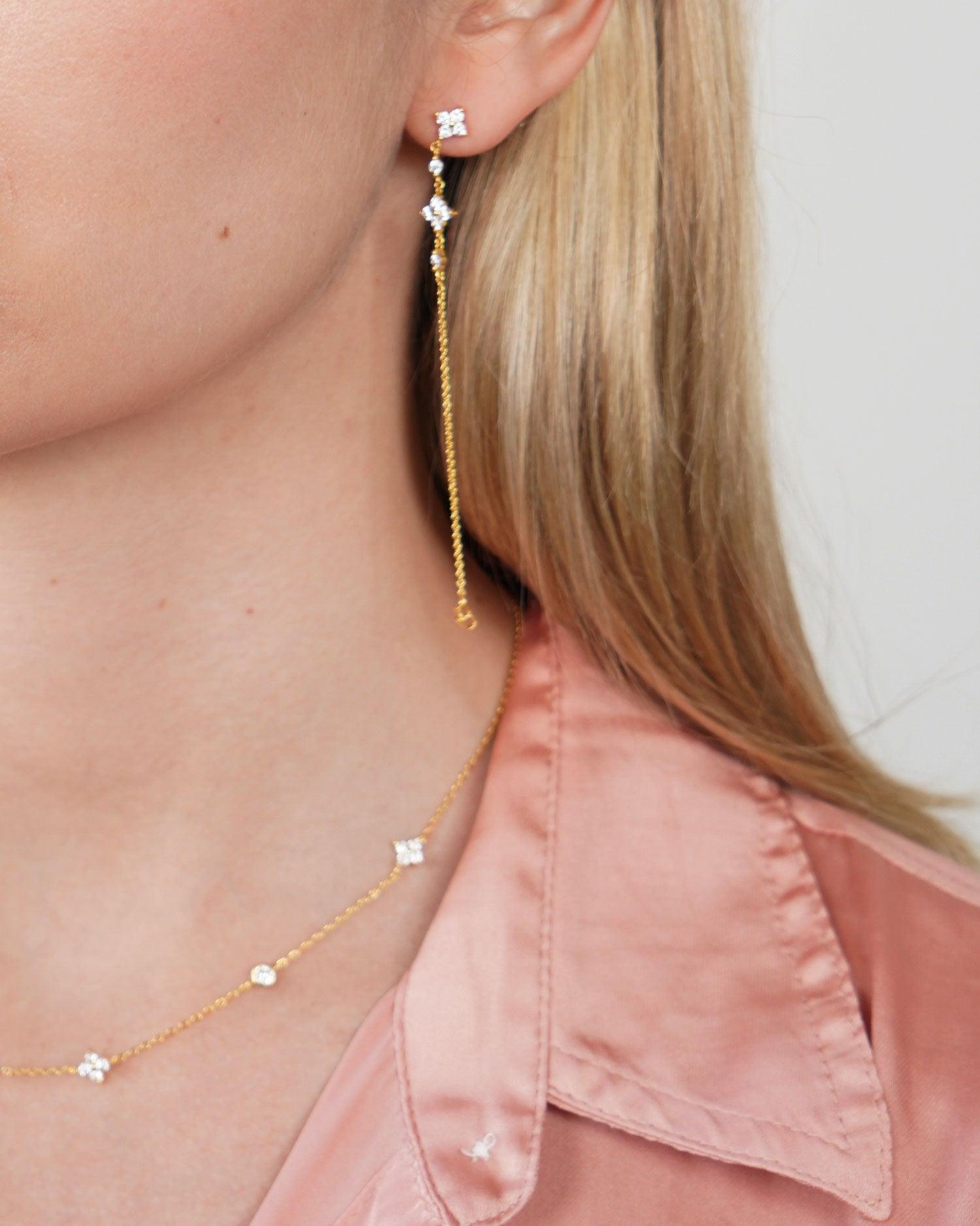 14K Gold Clover Drop Earrings for Women - Elegant Irish Shamrock Dangle Earrings - Perfect for St. Patrick's Day, Weddings & Everyday Wear