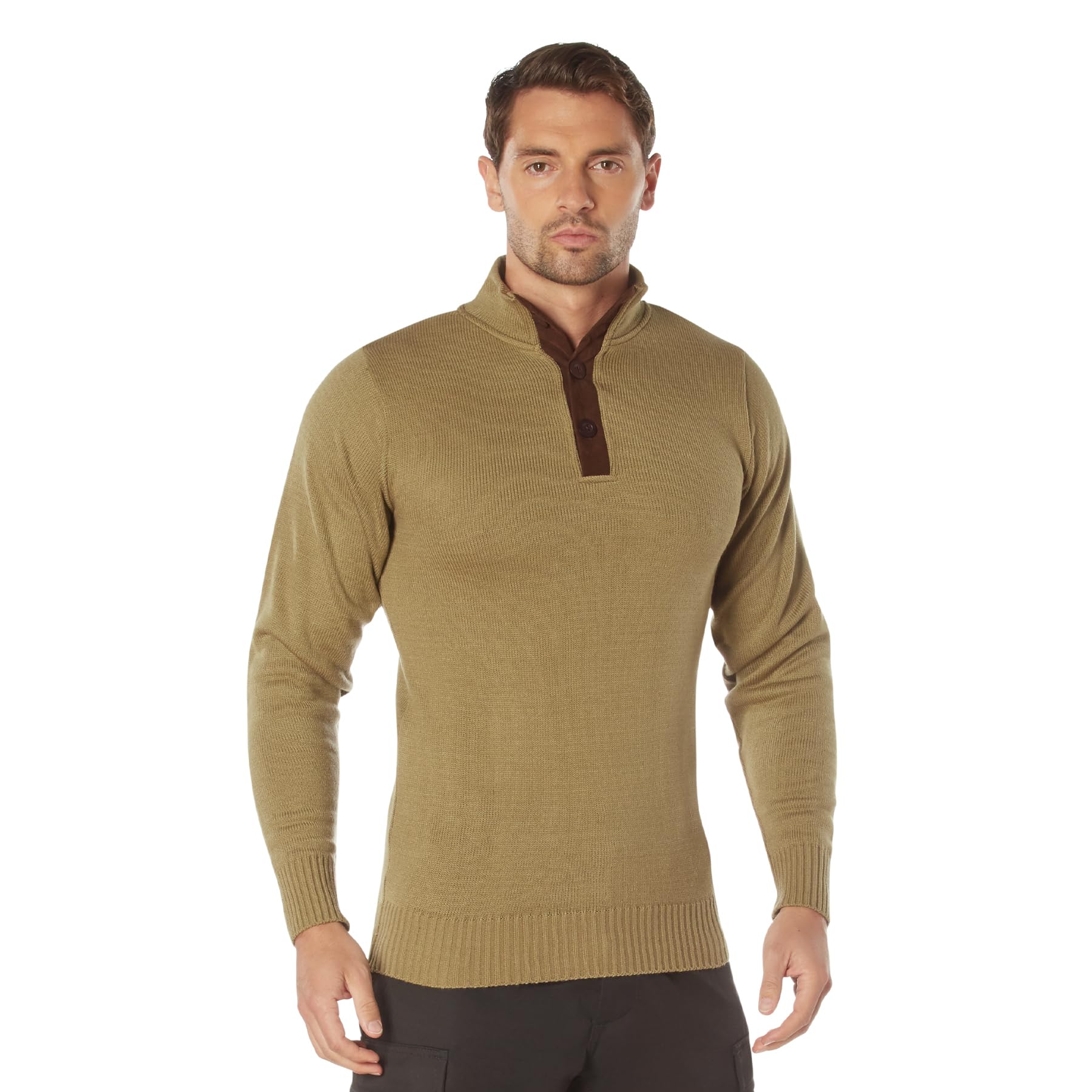 Rothco Vintage WWII Style Tactical Henley Military Sweater with Sleeve Patches - Warm Pullover for Outdoor Adventures, Military Reenactments & Casual Wear