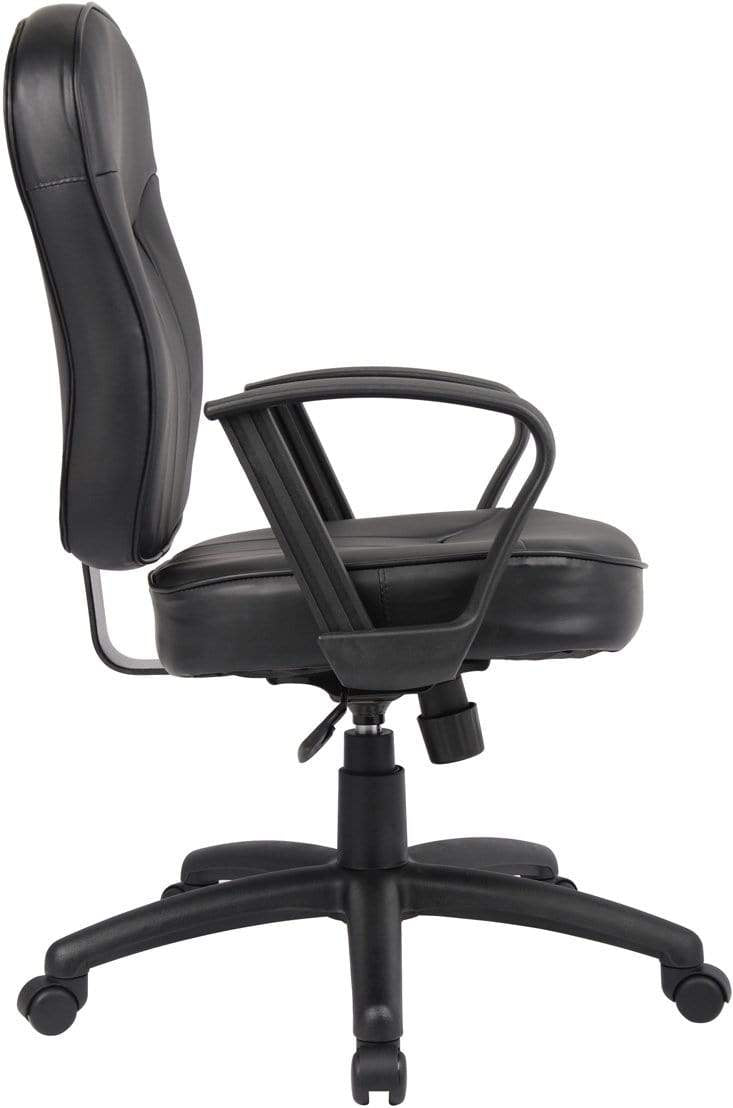 Premium Boss Black Leather Task Chair with Adjustable Arms [B1562] - Ergonomic Office Chair for Home & Executive Workspaces