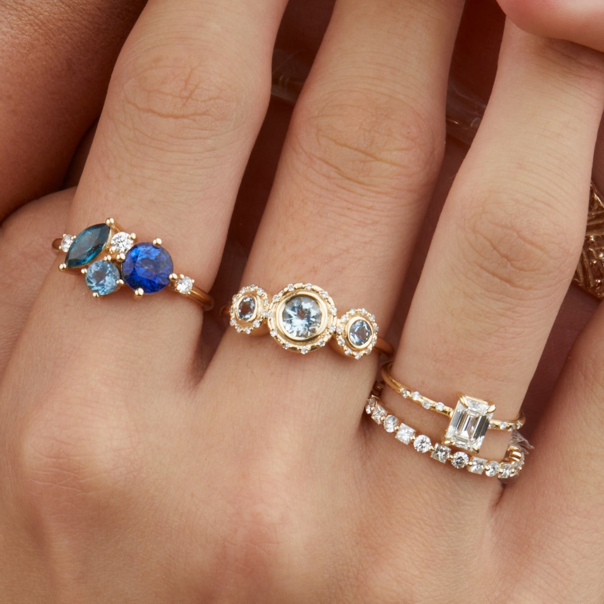 Aquamarine Trinity Ring for Women - Elegant Blue Gemstone Jewelry - Perfect for Weddings, Anniversaries & Special Occasions