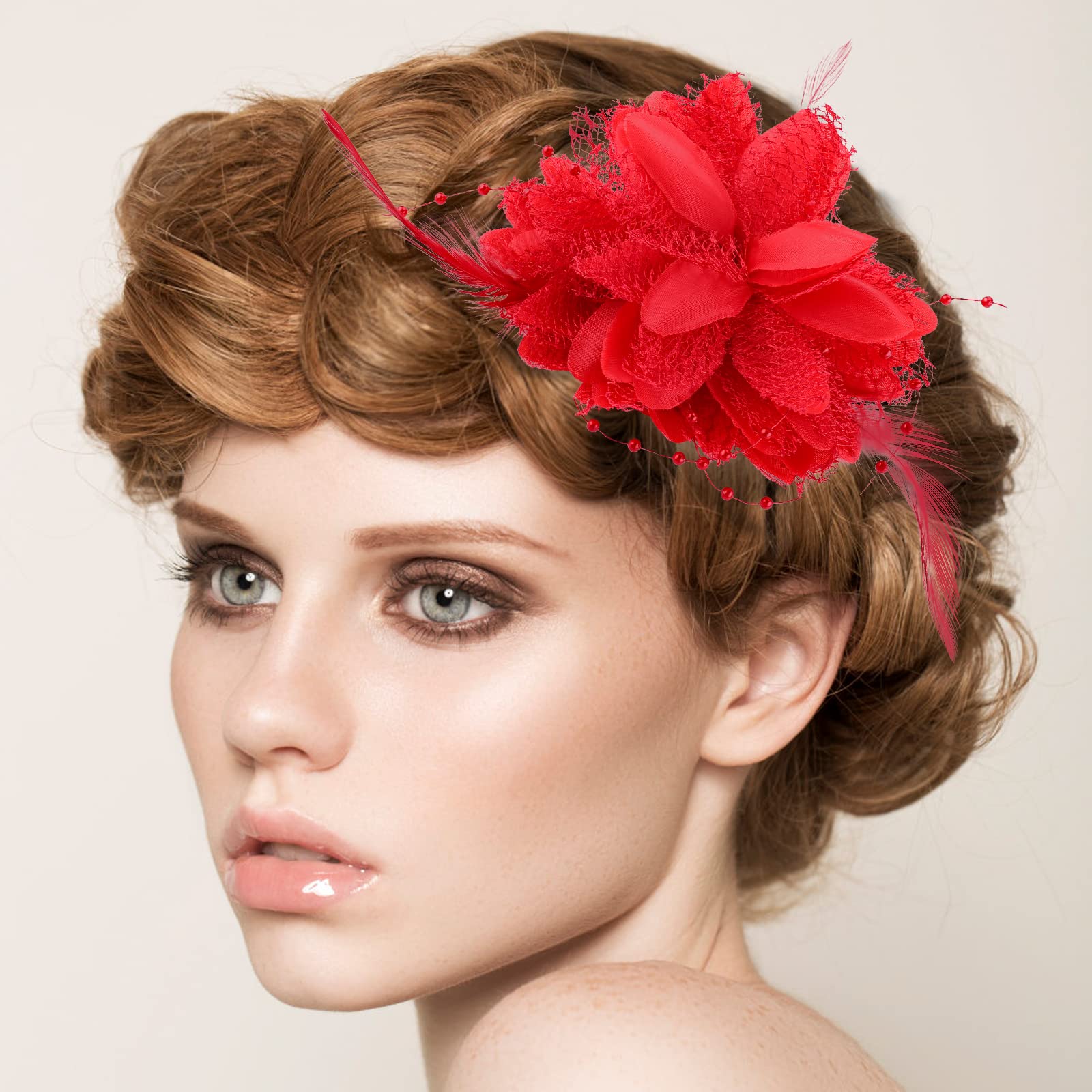 Rose Hair Clips for Women - Floral Hair Accessories for Wedding, Party & Travel (Red)