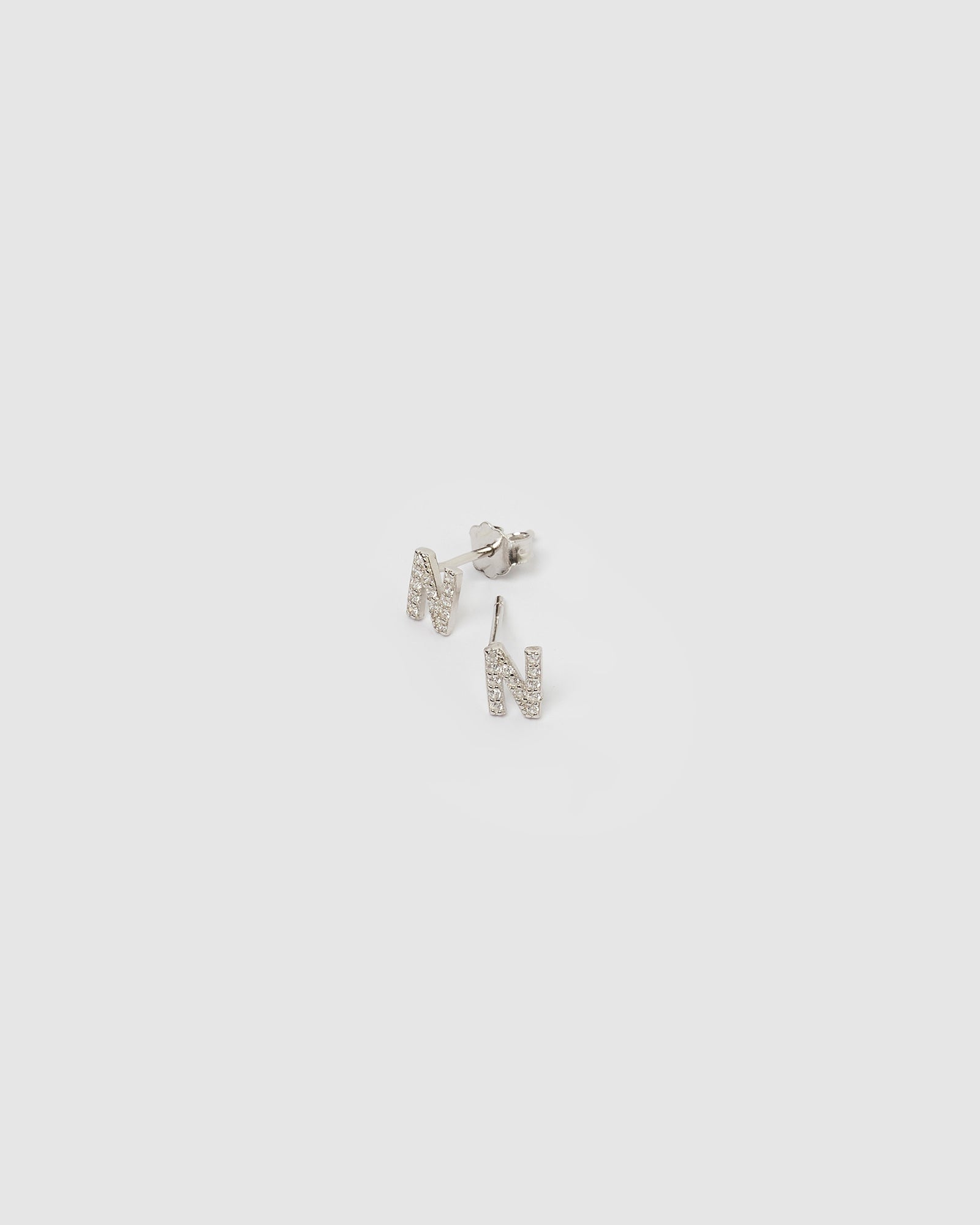Izoa Silver Alphabet Mini Letter N Stud Earrings - Dainty Initial Jewelry for Women, Perfect for Gifts, Everyday Wear & Special Occasions
