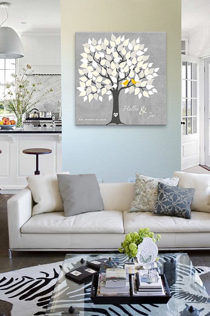 Personalized Wedding Tree Guest Book - Unique Bridal Shower Gift for 100-150 Signatures | 20x20 Gray Canvas Wall Decor | Memorable Alternative to Traditional Guest Books - Perfect for Weddings, Anniversaries & Home Decor