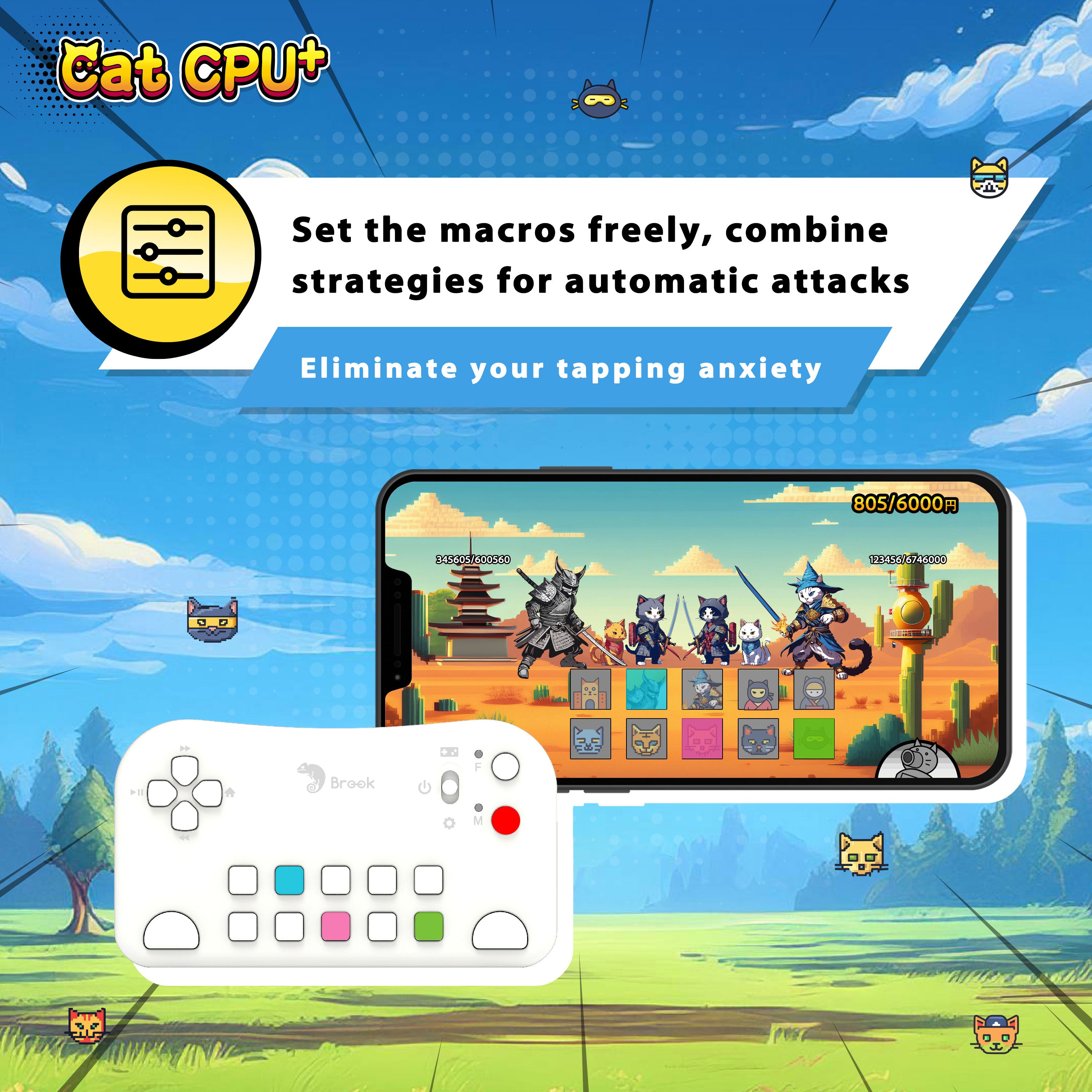Brook Battle Cats CPU Plus Controller for Nintendo Switch - Wireless Gaming Controller with Turbo Function, Ergonomic Design - Perfect for Battle Cats, RPG, and Action Games