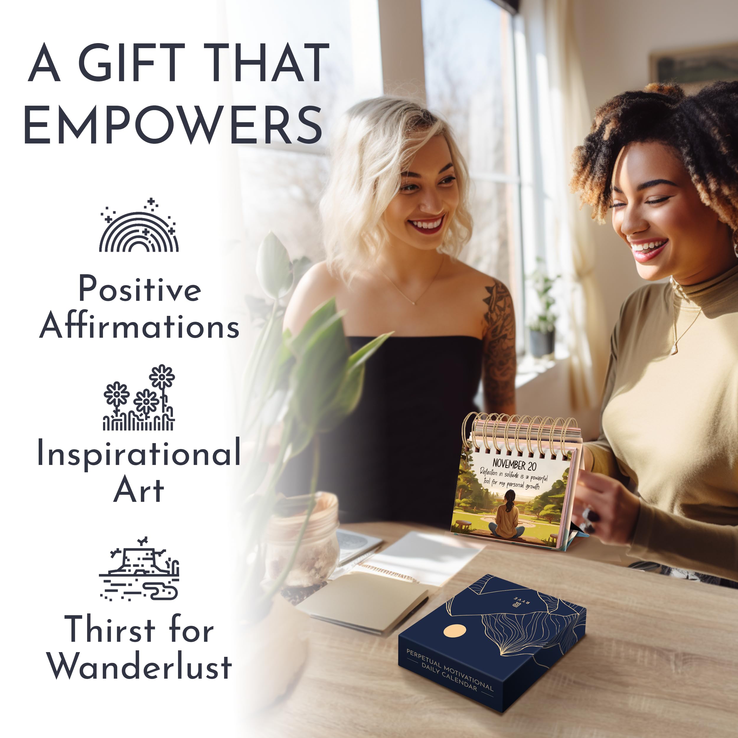 RYVE Daily Affirmation Calendar - Motivational Desk Calendar with 365 Positive Affirmations for Women | Inspirational Office Decor & Self-Care Gift for Women | Perfect for Home, Office, Meditation & Mindfulness Practice