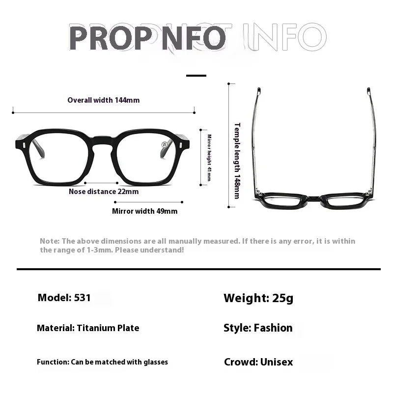 Aror Men's Full Rim Polygon Square Acetate Eyeglasses Frame 19531 - Stylish Retro Glasses for Work, Reading & Fashion Accessories