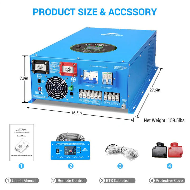 SunGoldPower 12000W 48V Split Phase Pure Sine Wave Inverter Charger for Solar Power System - Perfect for Off-Grid Homes, RVs, and Emergency Backup Power