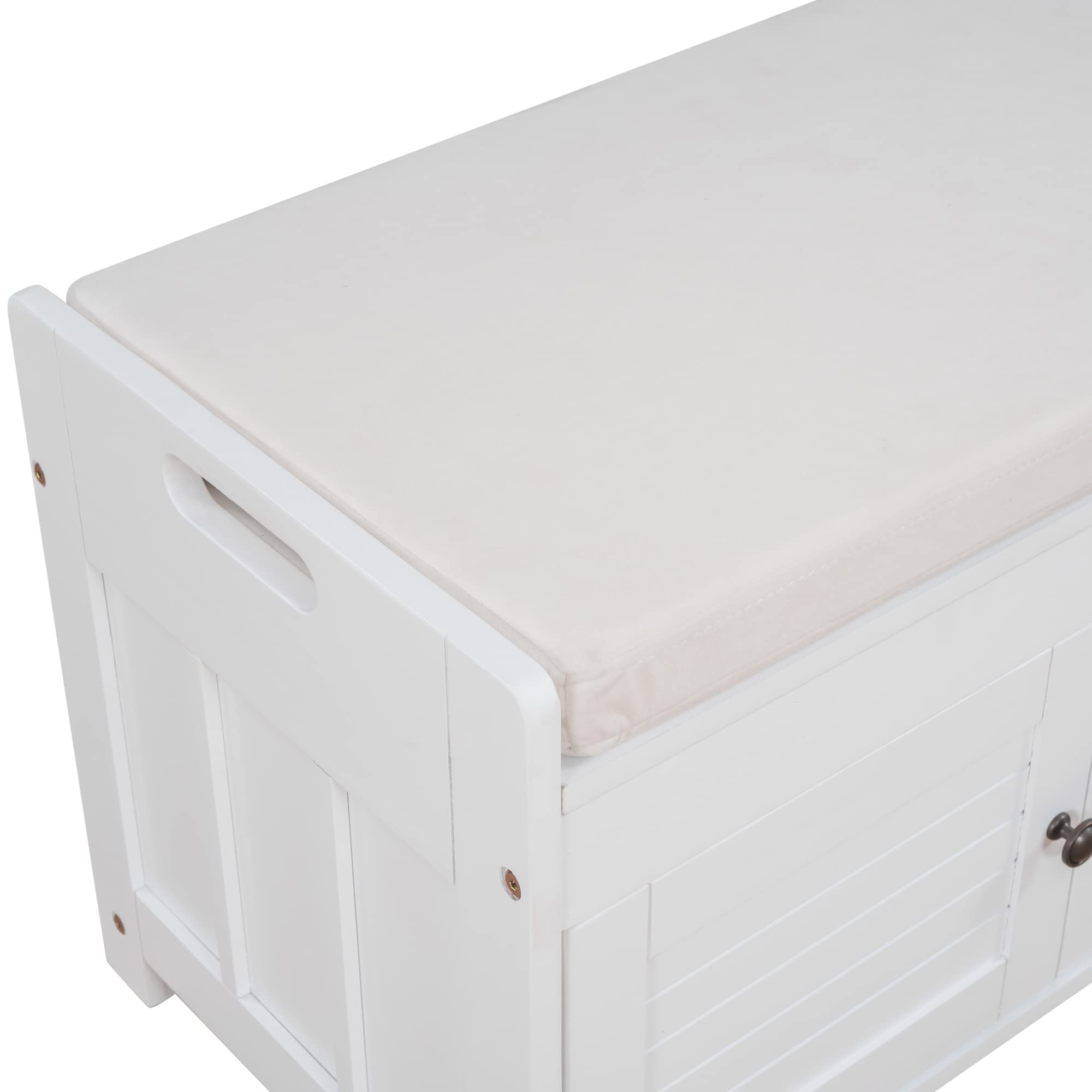 Merax Storage Bench with 3 Shutter Doors - Entryway Shoe Bench with Removable Cushion & Hidden Storage - Perfect for Living Room, Bedroom, Hallway Organization & Home Decor