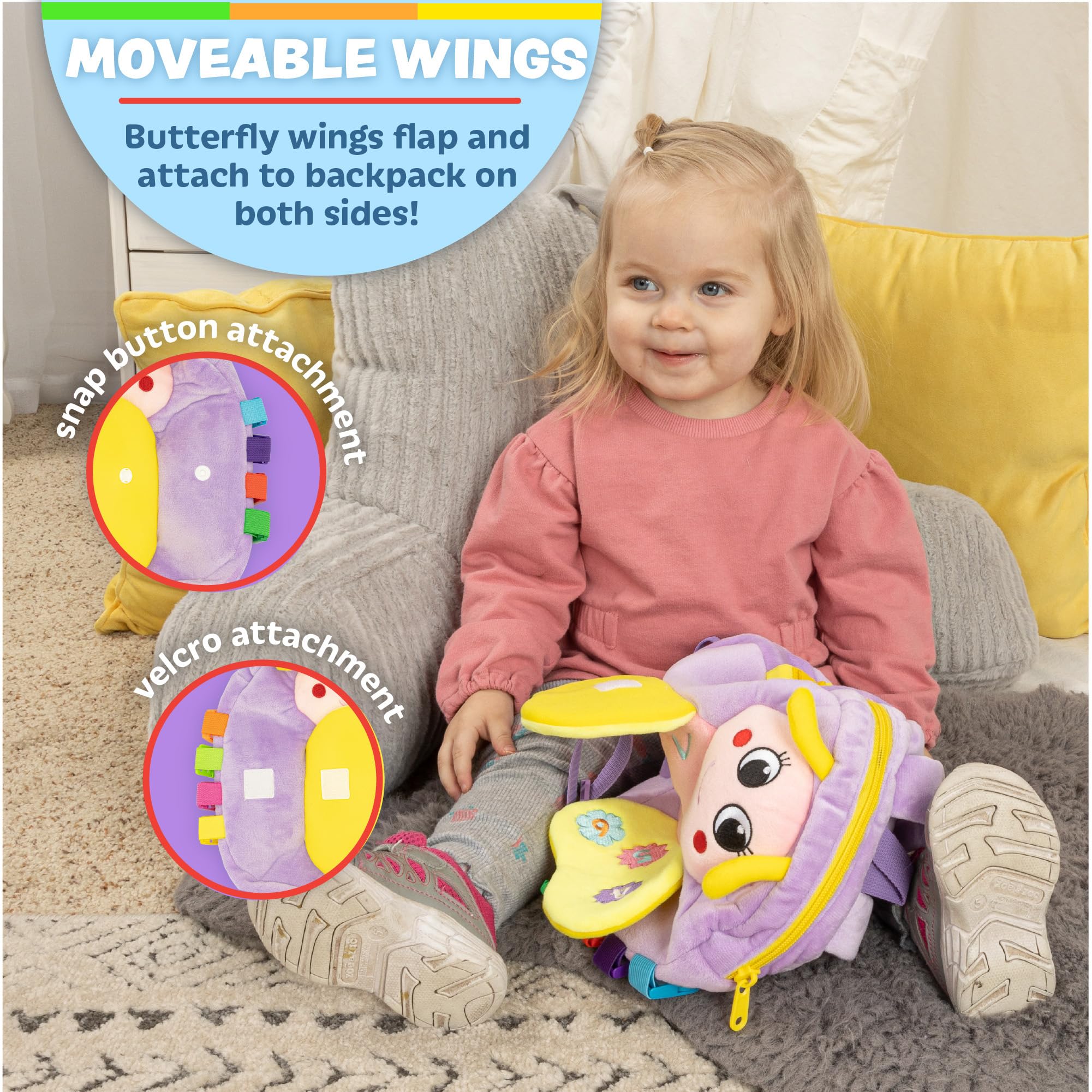 Buckle Toys - Blossom Butterfly & Bella Square Sensory Toys for Toddlers | Pink & Purple Bundle | Fine Motor Skills Development & Travel Play