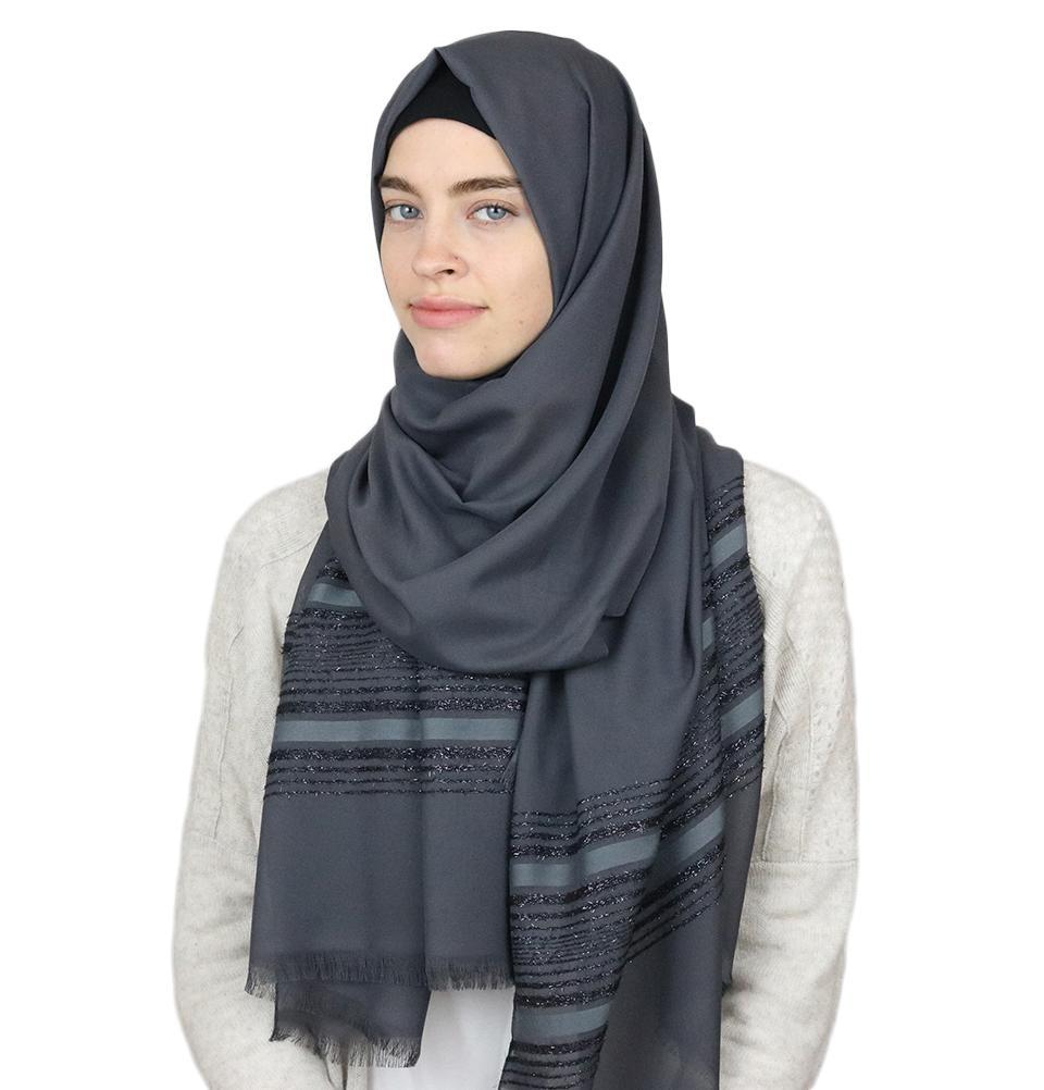 Aker Shimmer Chiffon Hijab Shawl - Soft Muslim Headscarf Wrap for Women - Charcoal Grey - Perfect for Daily Wear, Prayer & Special Occasions