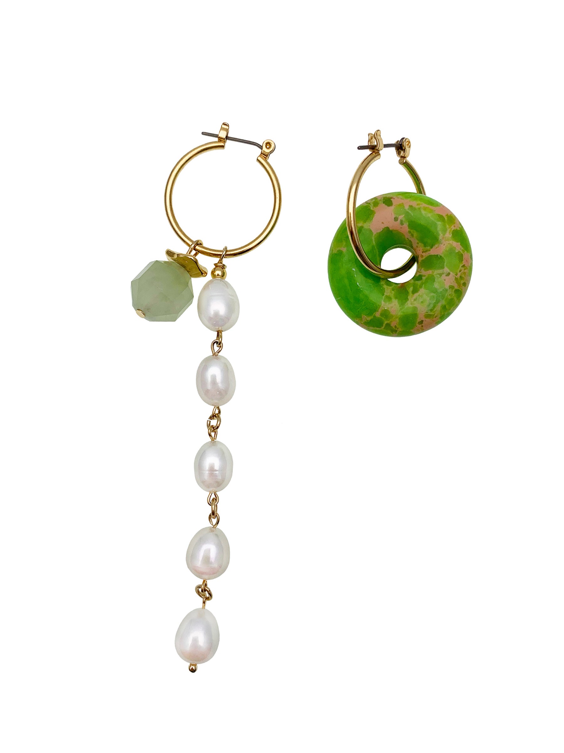 Elegant Jasper & Freshwater Pearl Asymmetrical Clip-On Earrings EE004 - Perfect for Weddings, Parties & Special Occasions