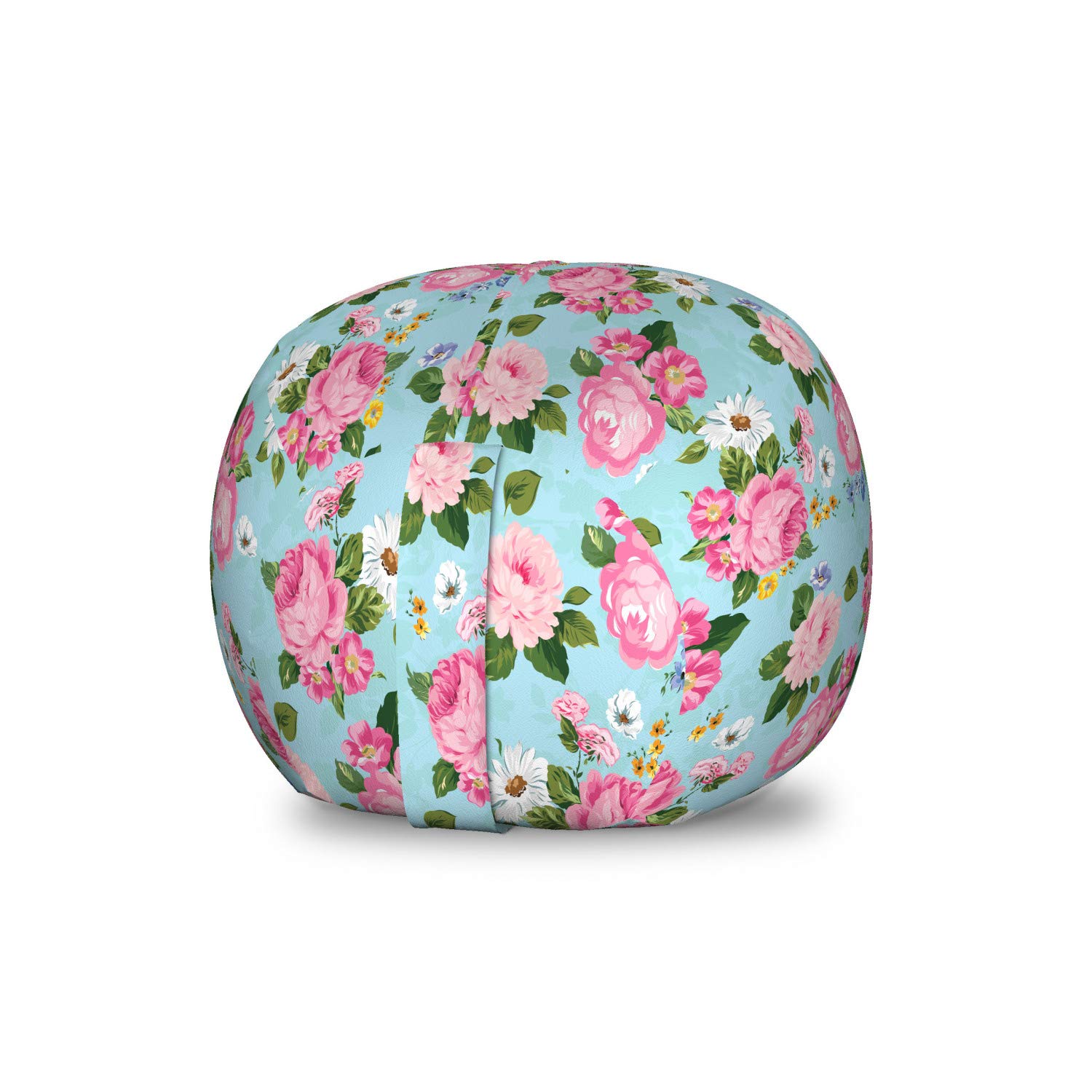 Ambesonne Peony Storage Toy Bag Chair - Colorful Floral Bouquet Design, Washable Stuffed Animal Organizer, Small Blue Rose Pattern | Perfect for Kids' Room, Nursery, or Playroom Organization