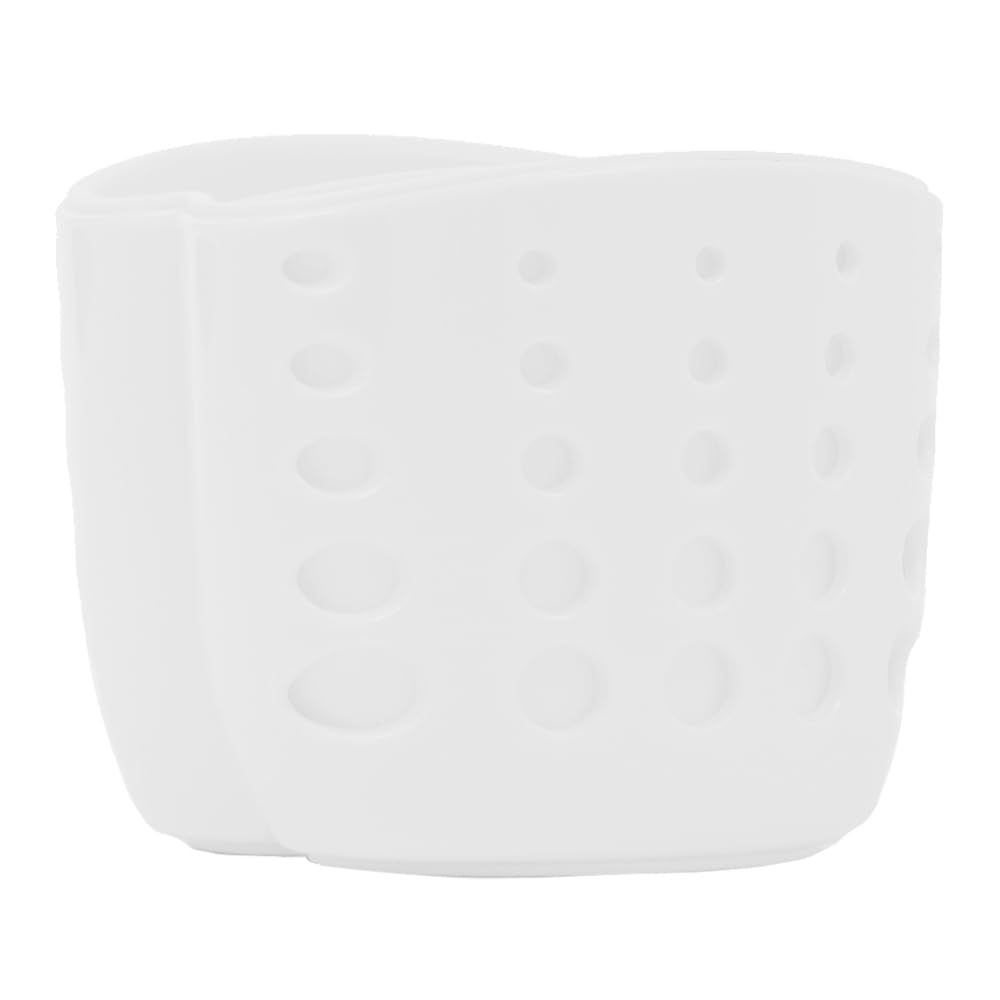 Home Basics Double Sponge Holder Kitchen Sink Caddy - White Saddle Faucet Soap & Sponge Organizer with Drain Holes | Perfect for Kitchen Sink Organization & Dishwashing Accessories