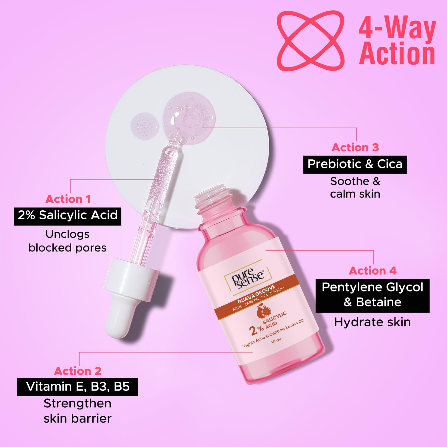 PureSense 2% Salicylic Acid BHA Face Serum with Guava Extract - Oil Control & Acne Treatment for Oily & Acne-Prone Skin - Men & Women - 10ml - Perfect for Daily Skincare Routine & Blemish Prevention