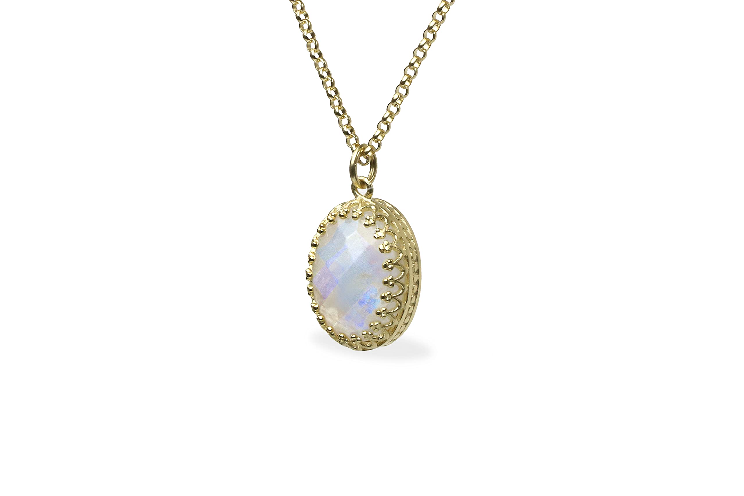 Elegant Oval Rainbow Moonstone Necklace - June Birthstone Jewelry for Women - Dainty Everyday Pendant Necklace - Unique Bridal & Gemstone Gift for Her - Perfect for Weddings, Anniversaries & Special Occasions