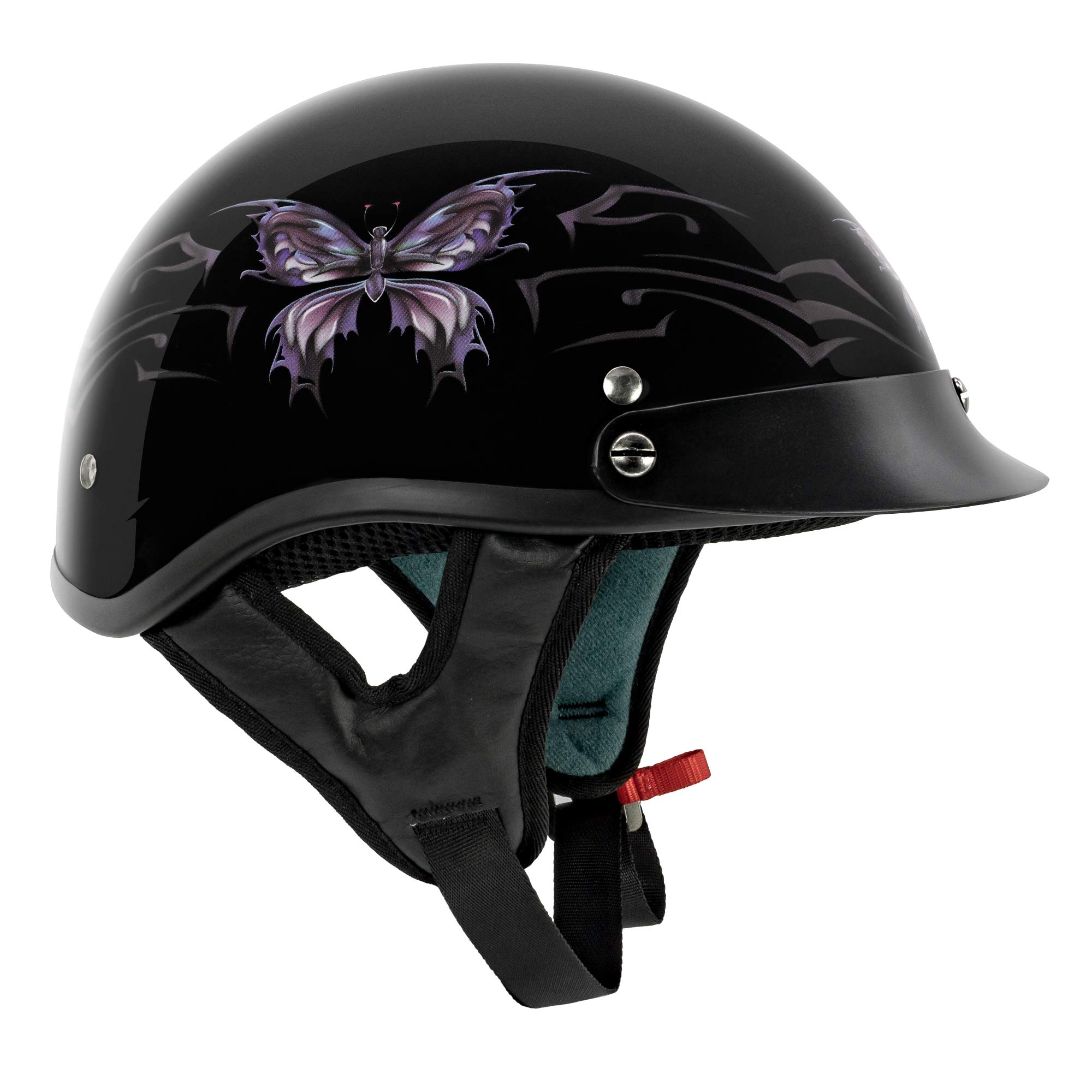 VCAN Cruiser Intricate Butterfly Motorcycle Half Helmet for Women & Men - Lightweight DOT Approved Open Face Helmet for Cruiser, Scooter, and Street Bike Riders - Perfect for Urban Commuting and Weekend Rides