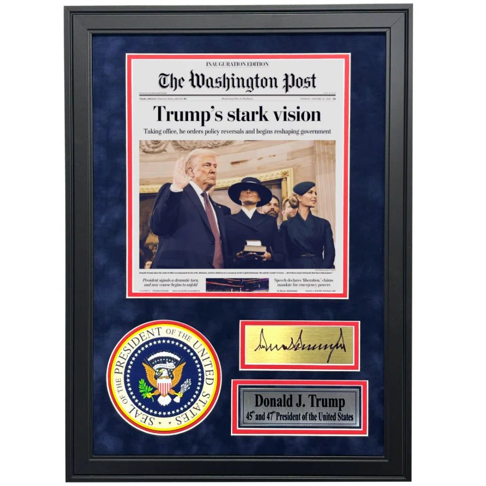 Donald Trump 2025 Presidential Inauguration Commemorative Framed Newspaper - Authentic Washington Post Collectible Edition - Perfect for Political Memorabilia Collections & Home Office Decor