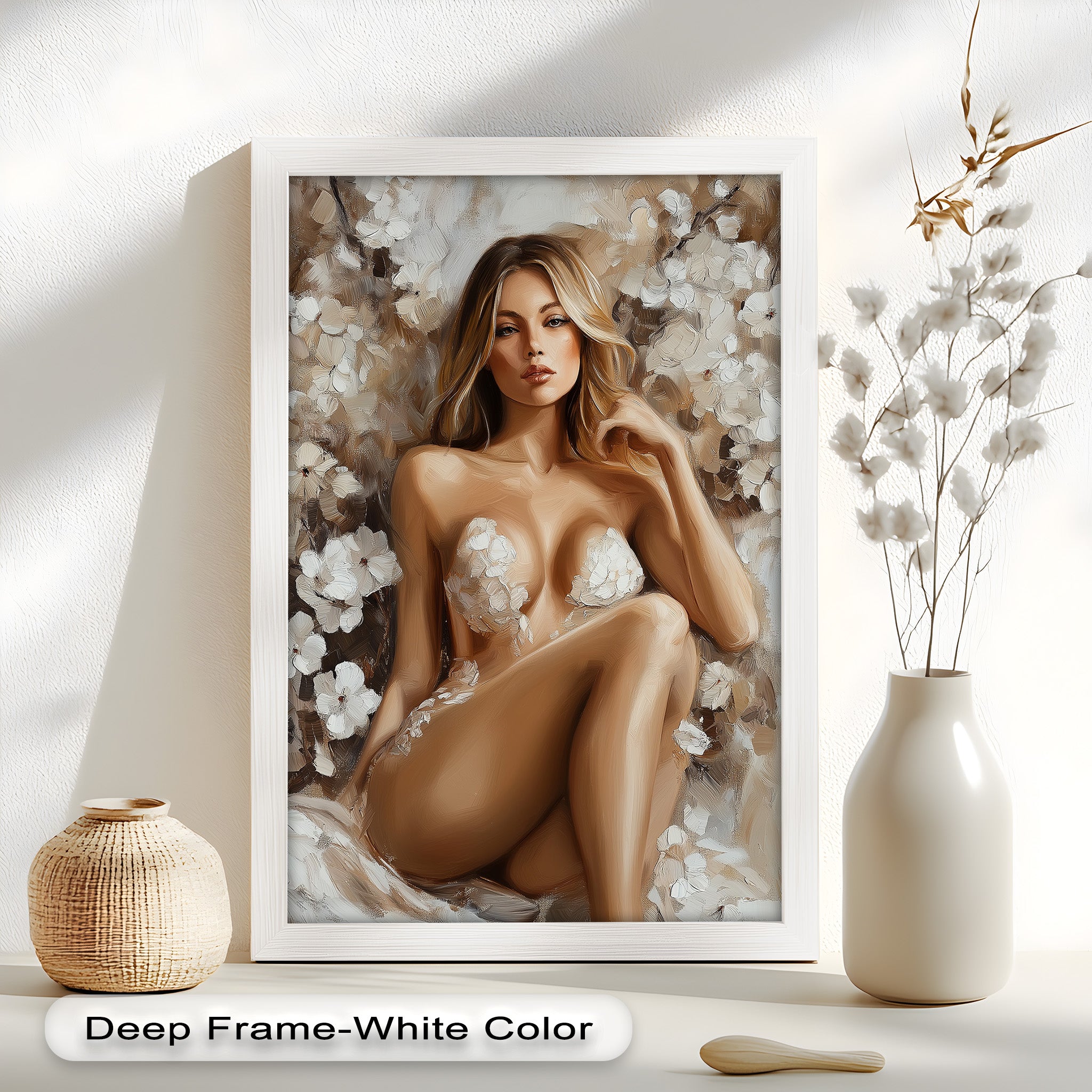 Blossom Muse Romantic Nude Oil Painting - Handmade Canvas Art for Home Decor, Bedroom & Living Room Wall Art