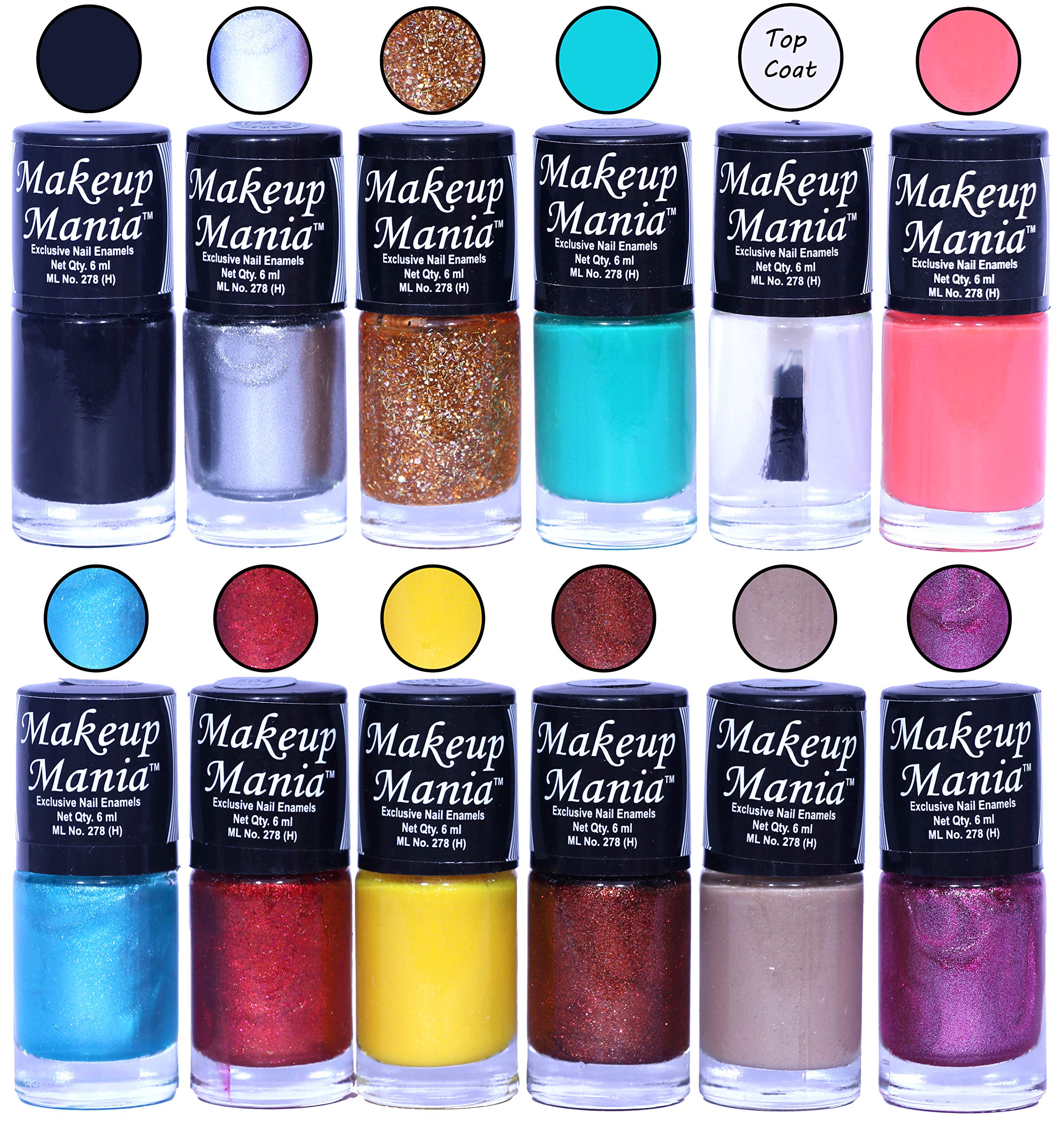Makeup Mania 12-Piece Nail Polish Set - 6ml Each, Vibrant Multicolor Combo No.112 - Perfect for Home Manicures, Parties & Gift Giving