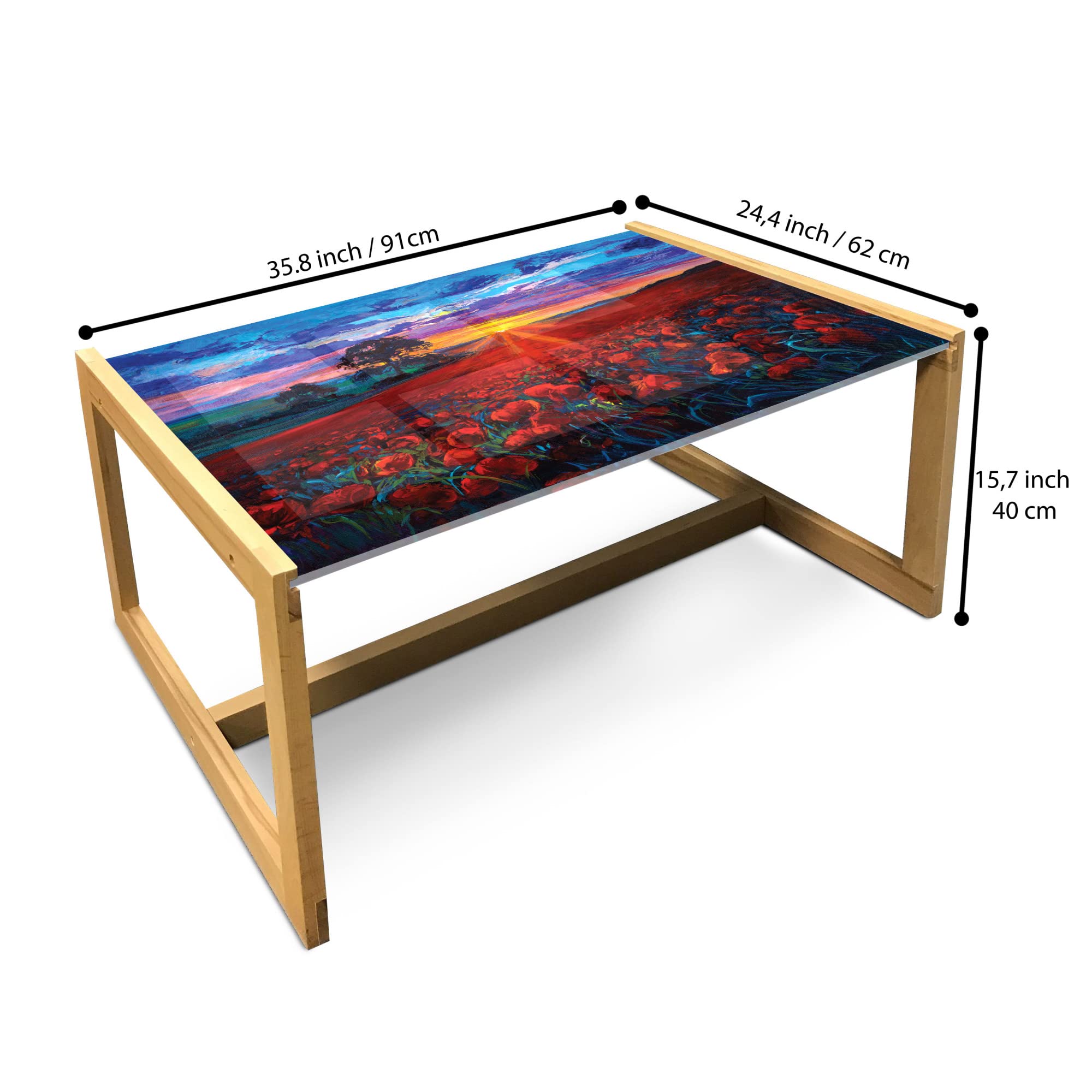 Ambesonne Country Coffee Table - Sunset Poppy Garden Acrylic Glass for Office & Dorm Decor