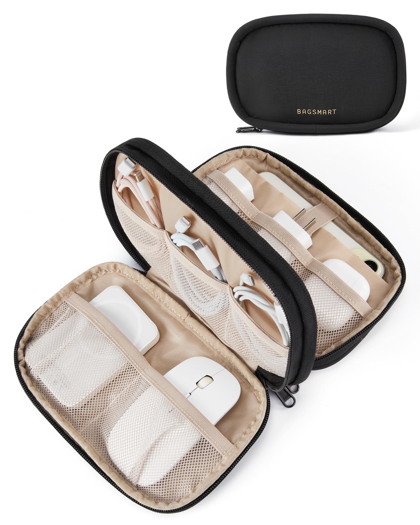 BAGSMART Electronics Organizer Travel Case - Waterproof Cord Organizer Bag for Charger, Cables, Flash Drive - Portable Tech Accessories for Women & Men - Perfect for Business Trips, Vacations & Daily Commute (Black)