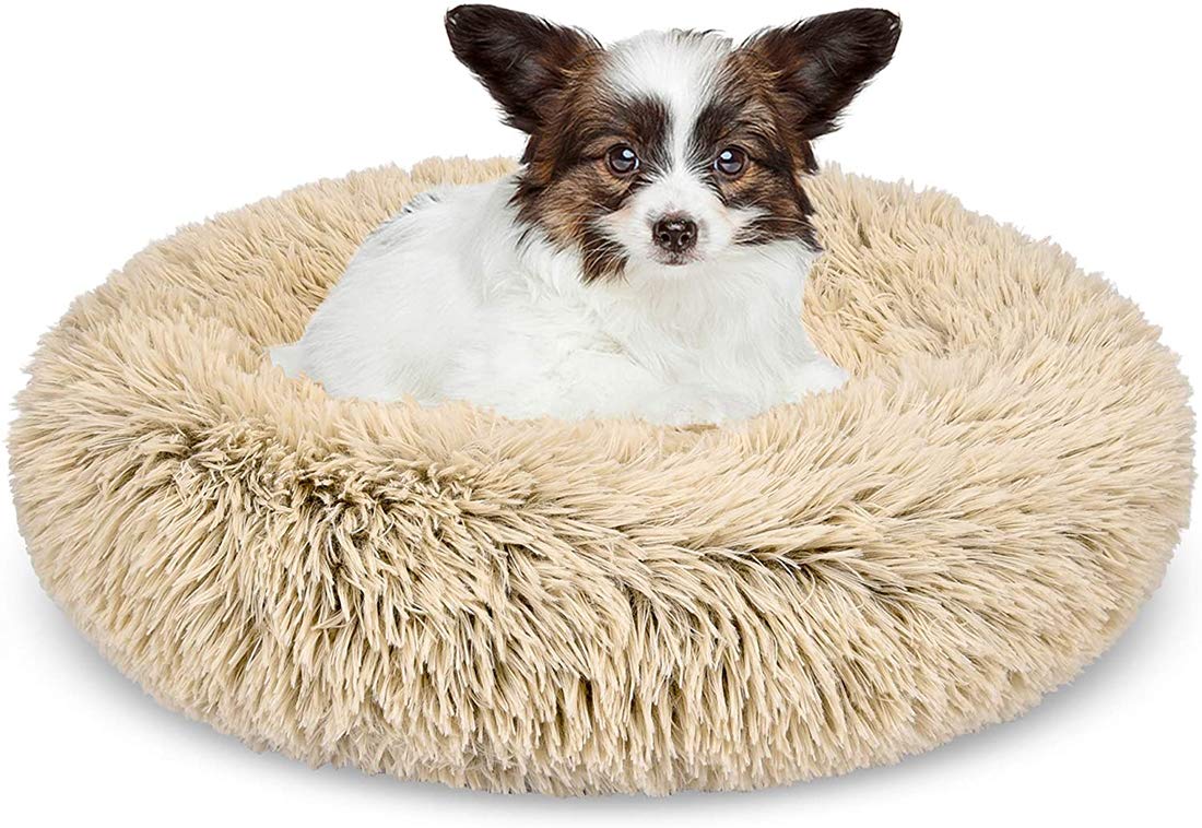 **Self-Warming Round Dog Bed - Plush, Washable & Calming Donut Cuddler for Small to Large Dogs - Cozy Winter Pet Bed for Sleeping & Relaxing (Beige, 100cm) - Perfect for Home, Crate & Travel**