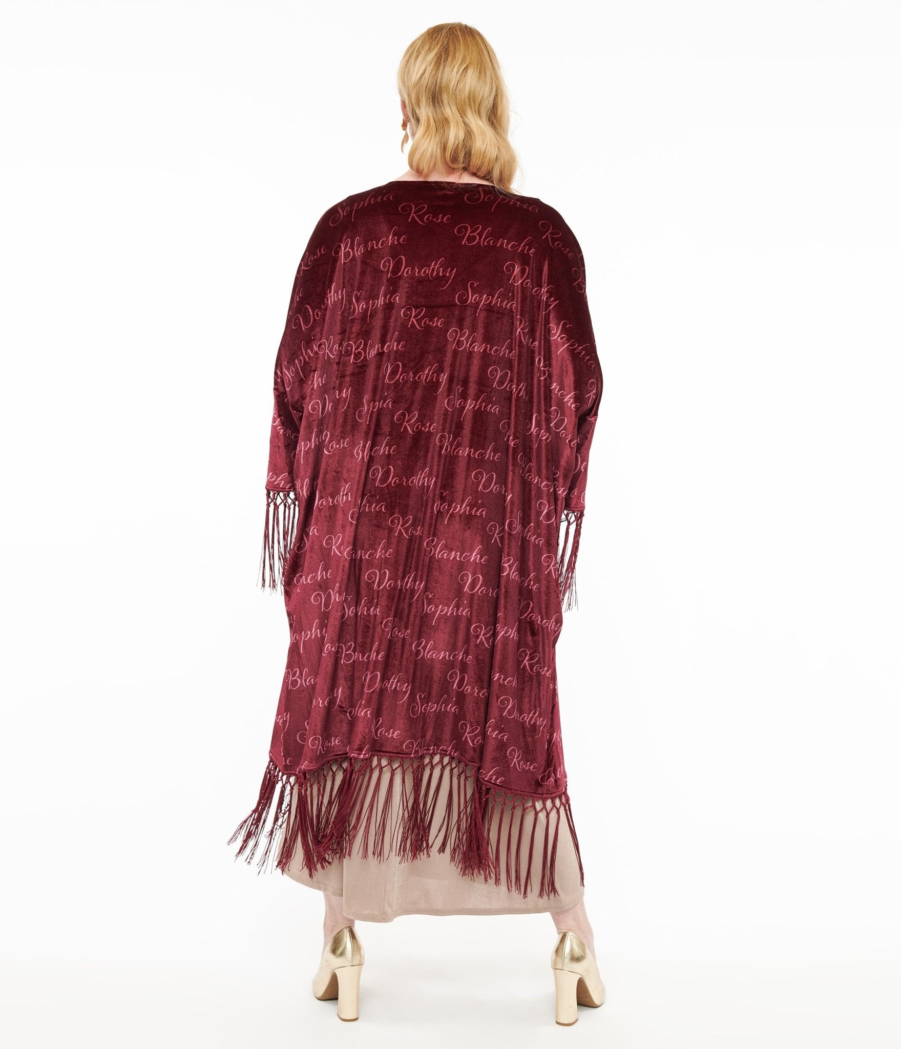 Golden Girls x Unique Vintage Burgundy Velvet Blanche Kimono Robe | 70s Retro Lounge Wear for Women | Perfect for Cosplay, Themed Parties & Relaxing at Home