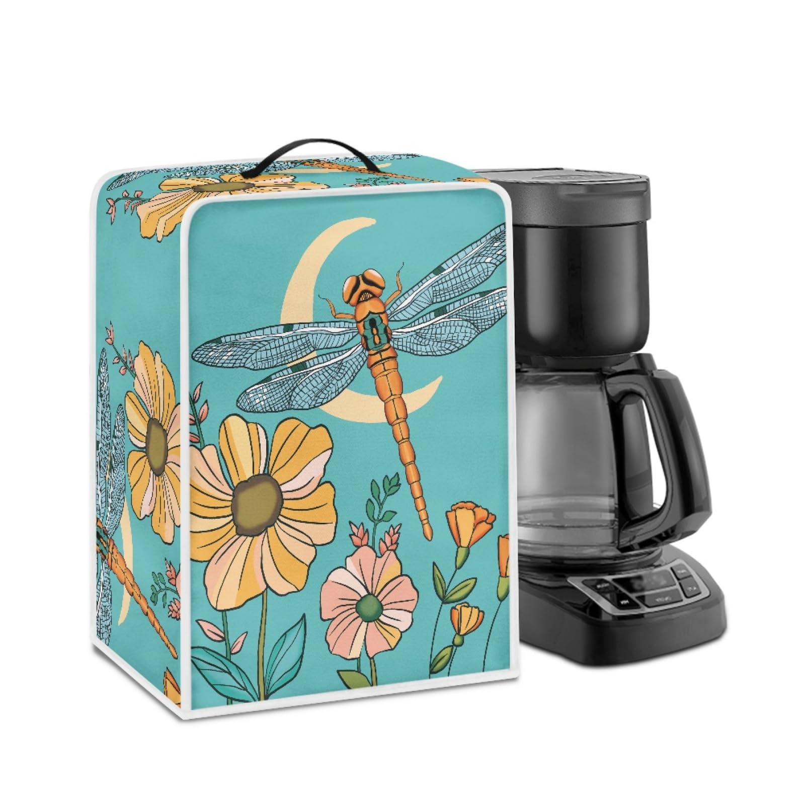 GLENLCWE Dragonfly Floral Moon Coffee Maker Cover - Dust Protection for Coffee Machine, Stand Mixer & Juice Maker | Elegant Kitchen Appliance Cover for Women, Home & Countertop Decor | Perfect for Kitchen Organization & Gift Giving