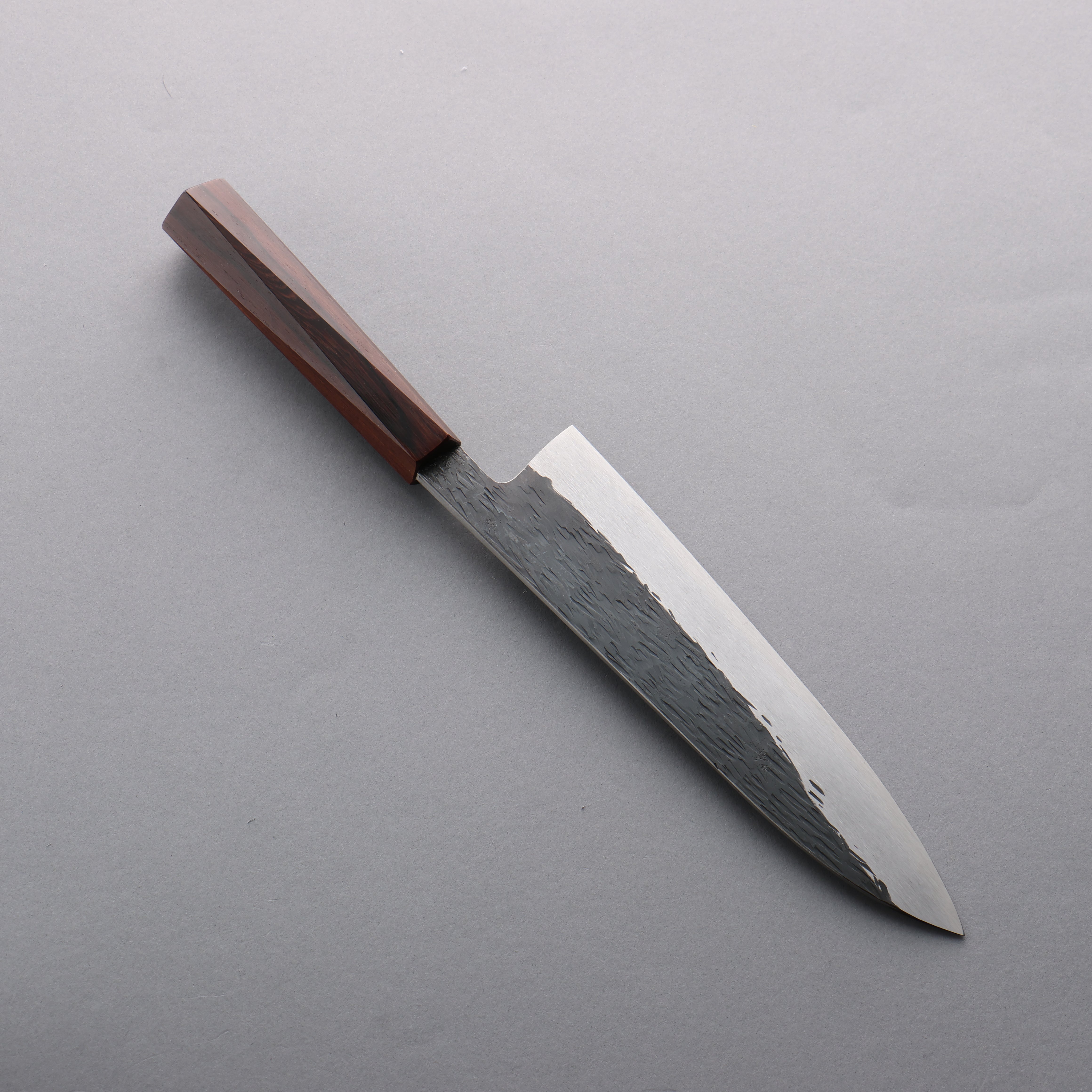 Premium Isamitsu Abe Blue Super Hammered Gyuto Knife 210mm - Black Finish, Purple Bombay Black Wood Pentagonal Handle - Perfect for Professional Chefs & Home Cooking