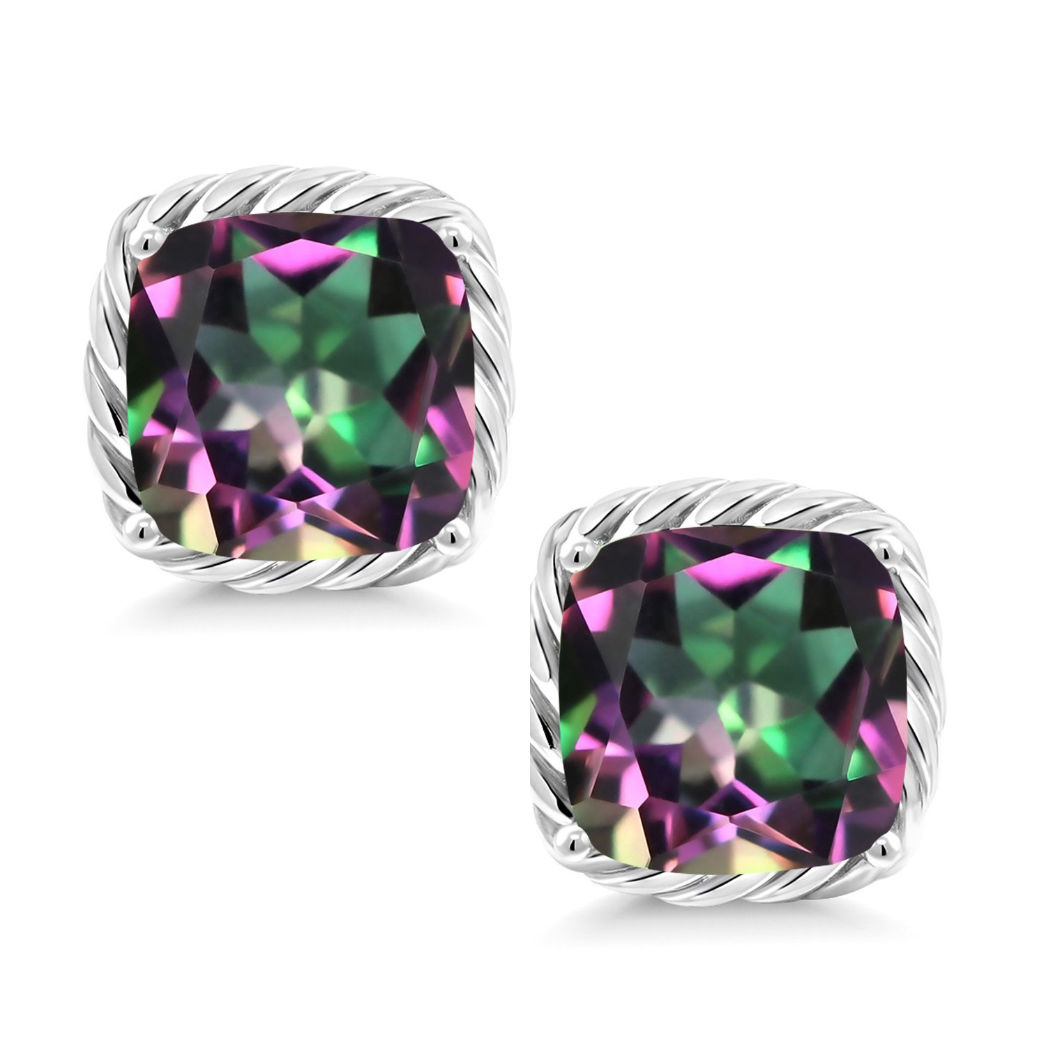 10K White Gold 7MM Cushion Cut Birthstone Stud Earrings for Women & Men | Gemstone Jewelry Gifts for Her, Mom, Wife | Fine Jewelry for Everyday Wear & Special Occasions