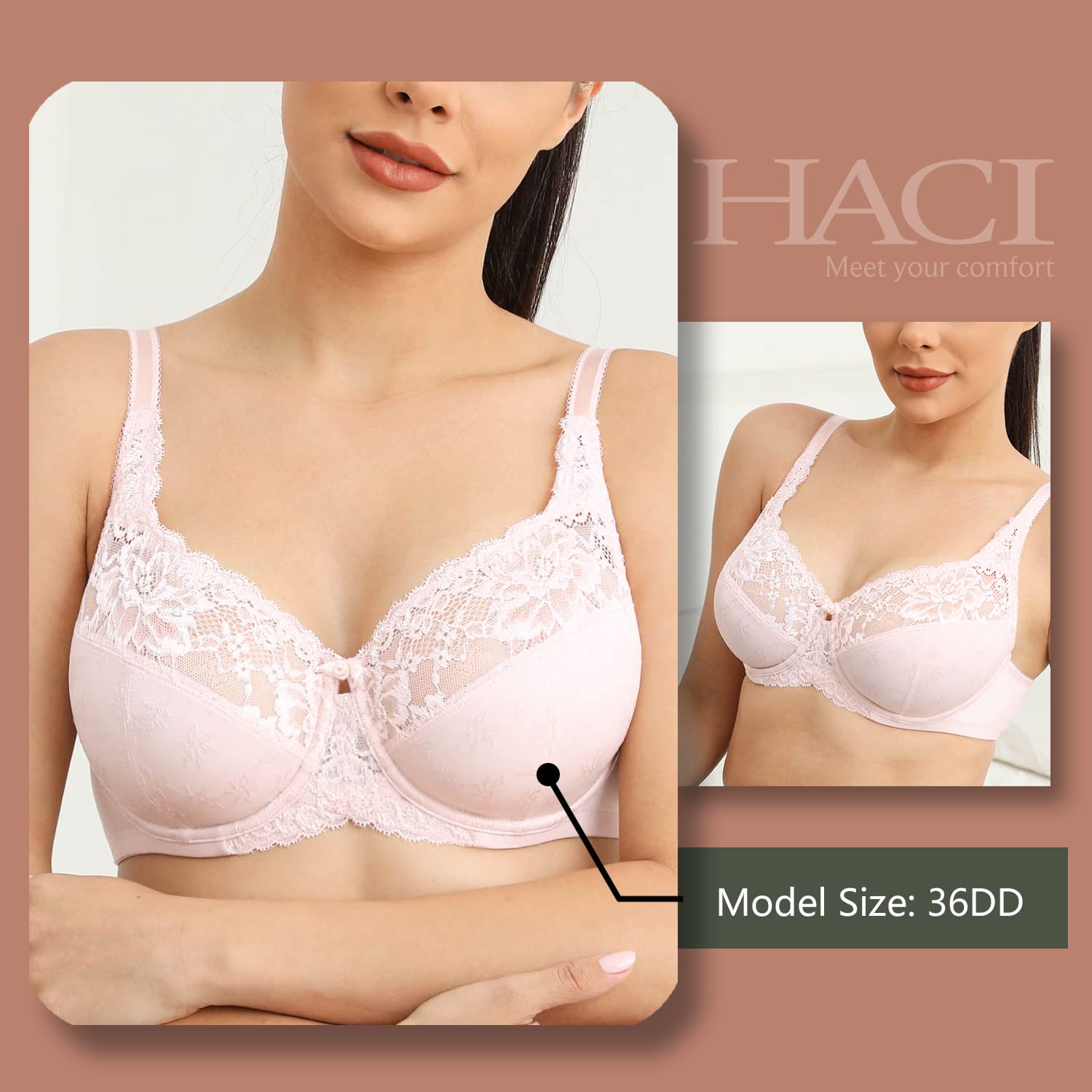 HACI Women's Comfort Lace Floral Unlined Underwire Bra - Sexy & Supportive Everyday Wear for Work, Date Night & Special Occasions